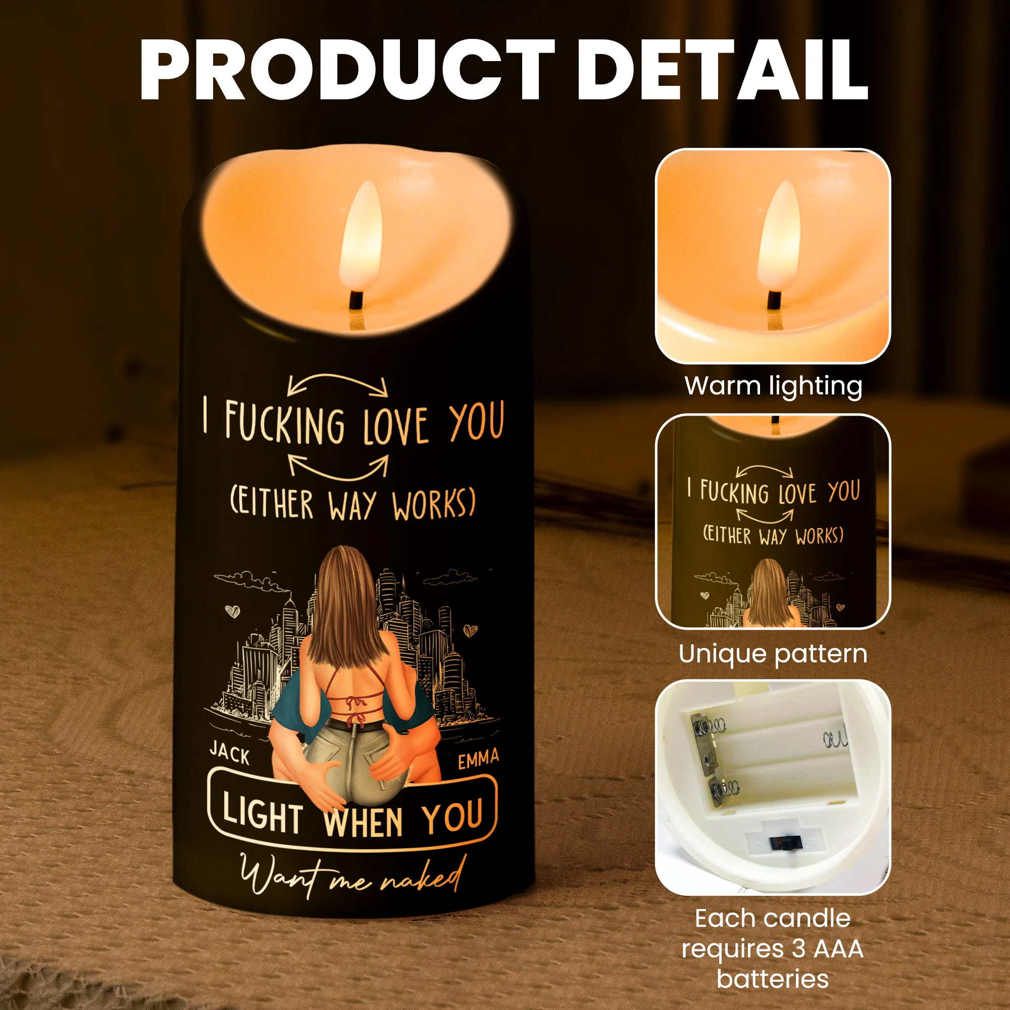 Led Candle F*ck Love You Light When You Want Me Naked - Personalized LED Candle - Image 6