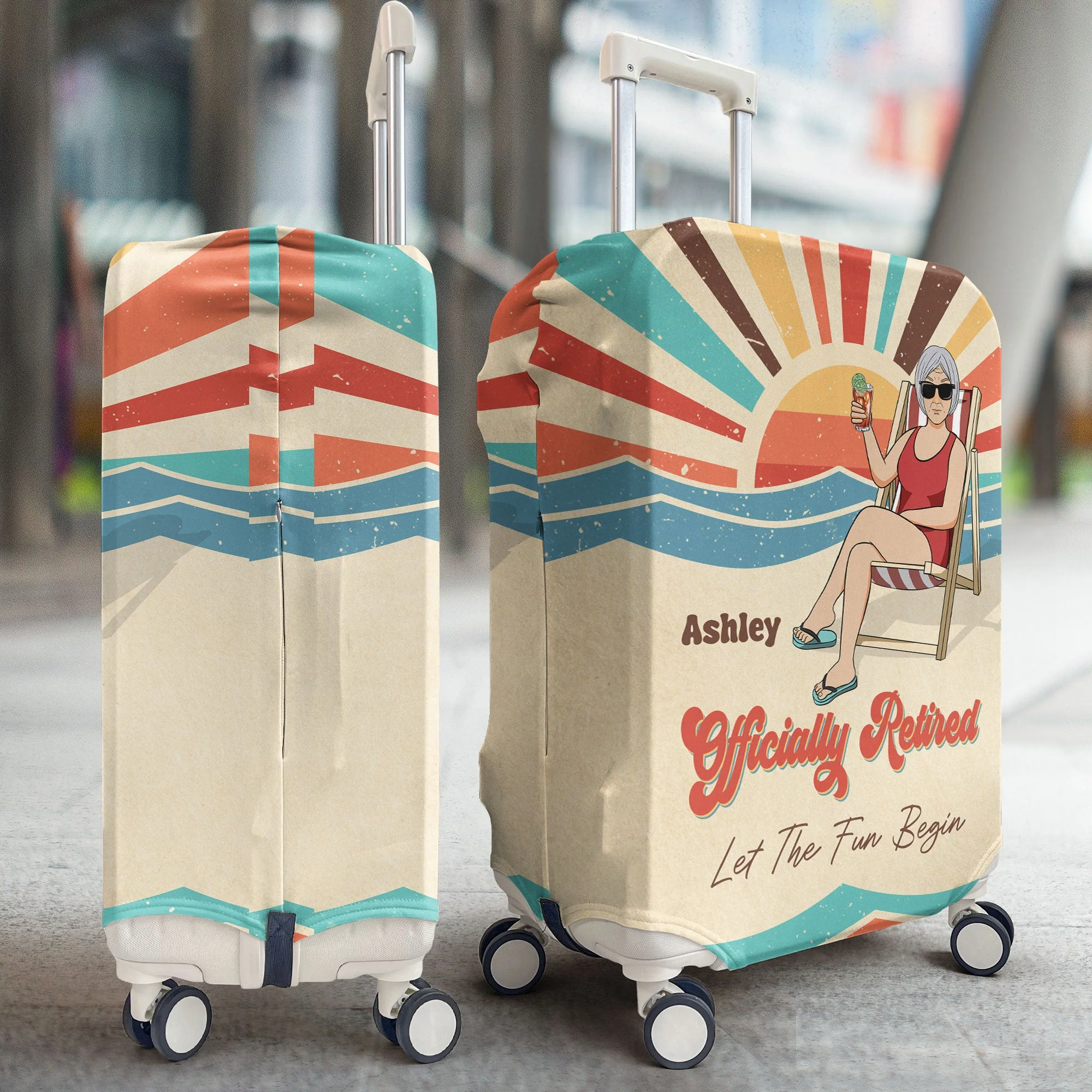 Let The Fun Begin Retirement - Personalized Luggage Cover - Image 2