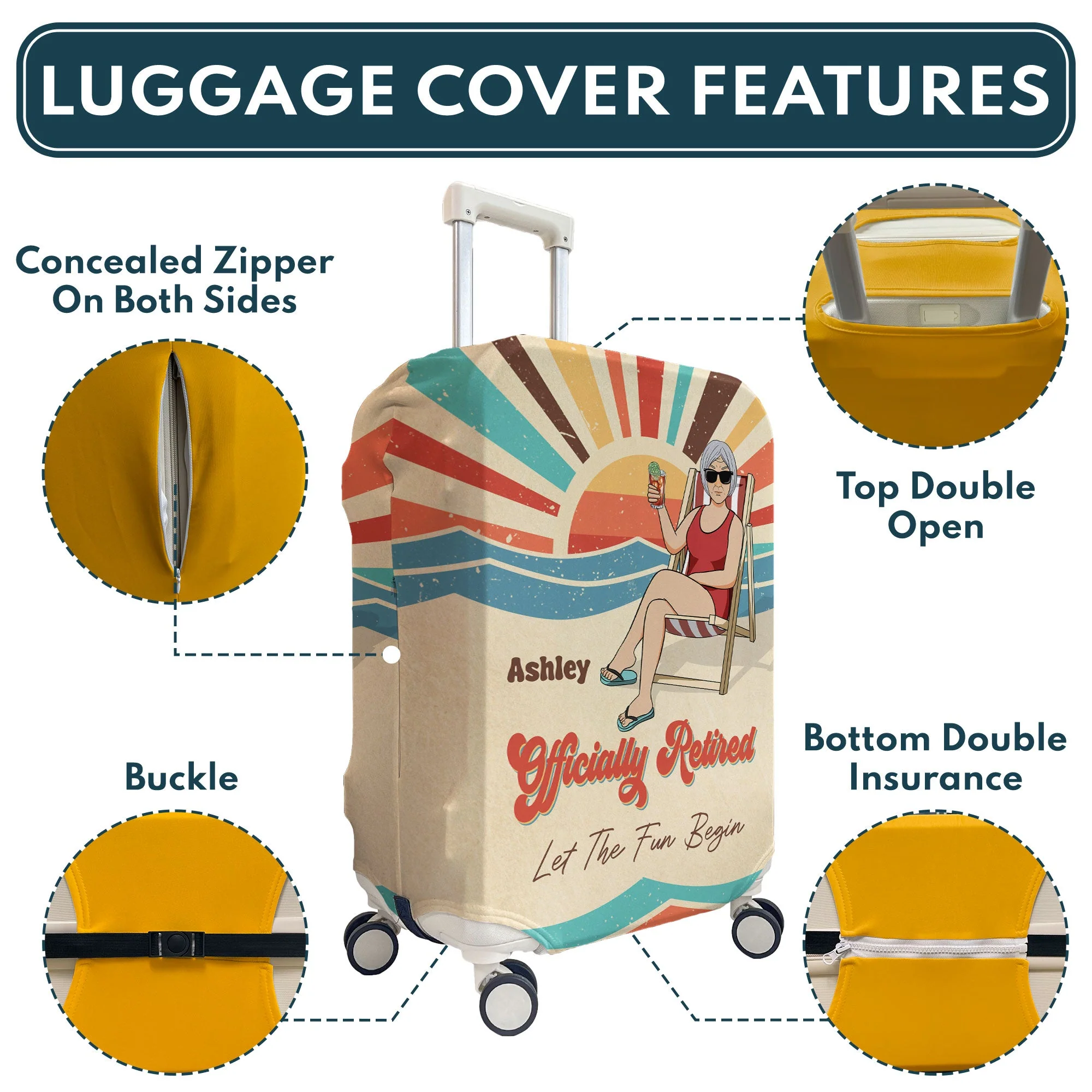 Let The Fun Begin Retirement - Personalized Luggage Cover - Image 5