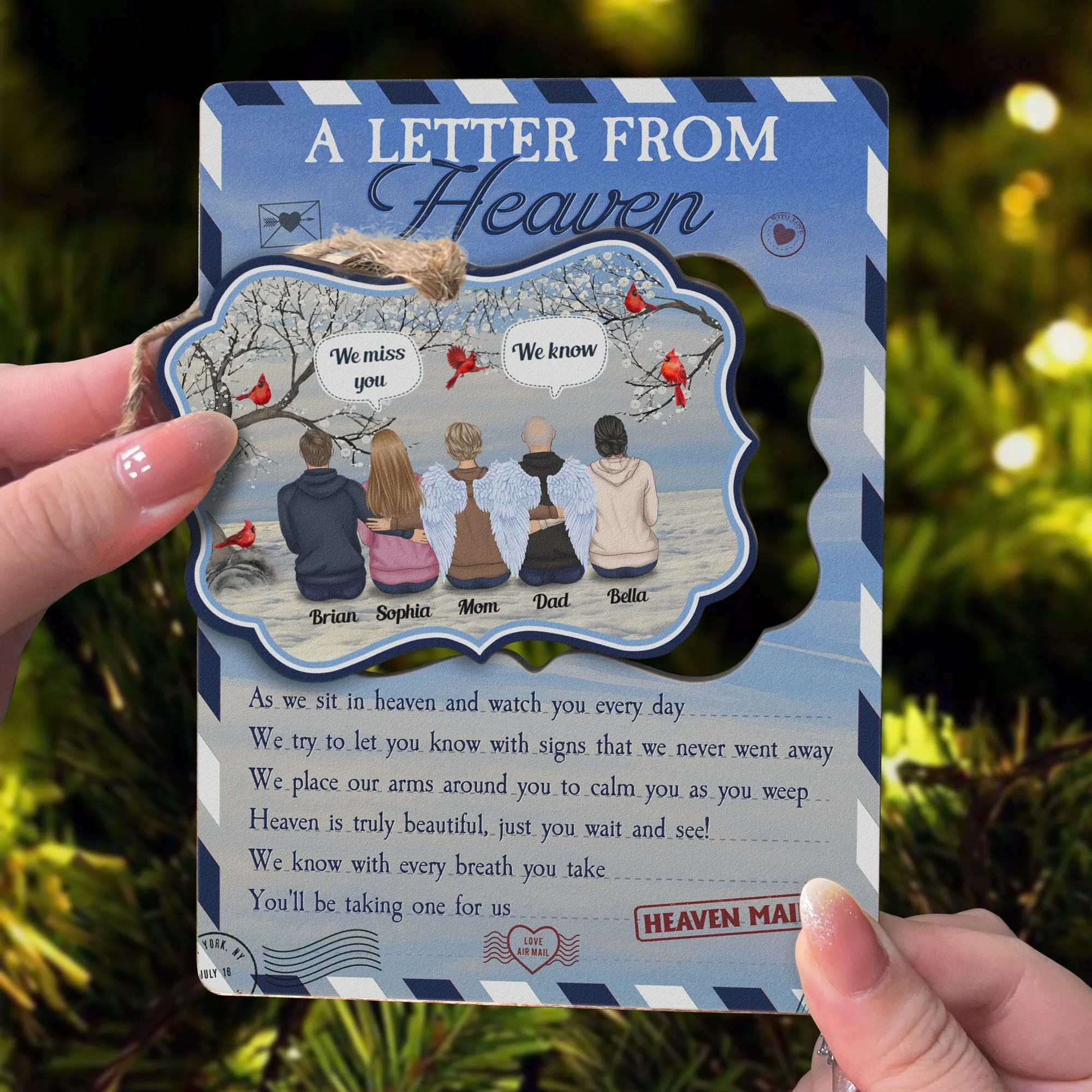 Letter From Heaven - Personalized Christmas Wooden Card With Pop Out Ornament - Memorial Gift For Brothers, Sisters, Family Members - Image 2