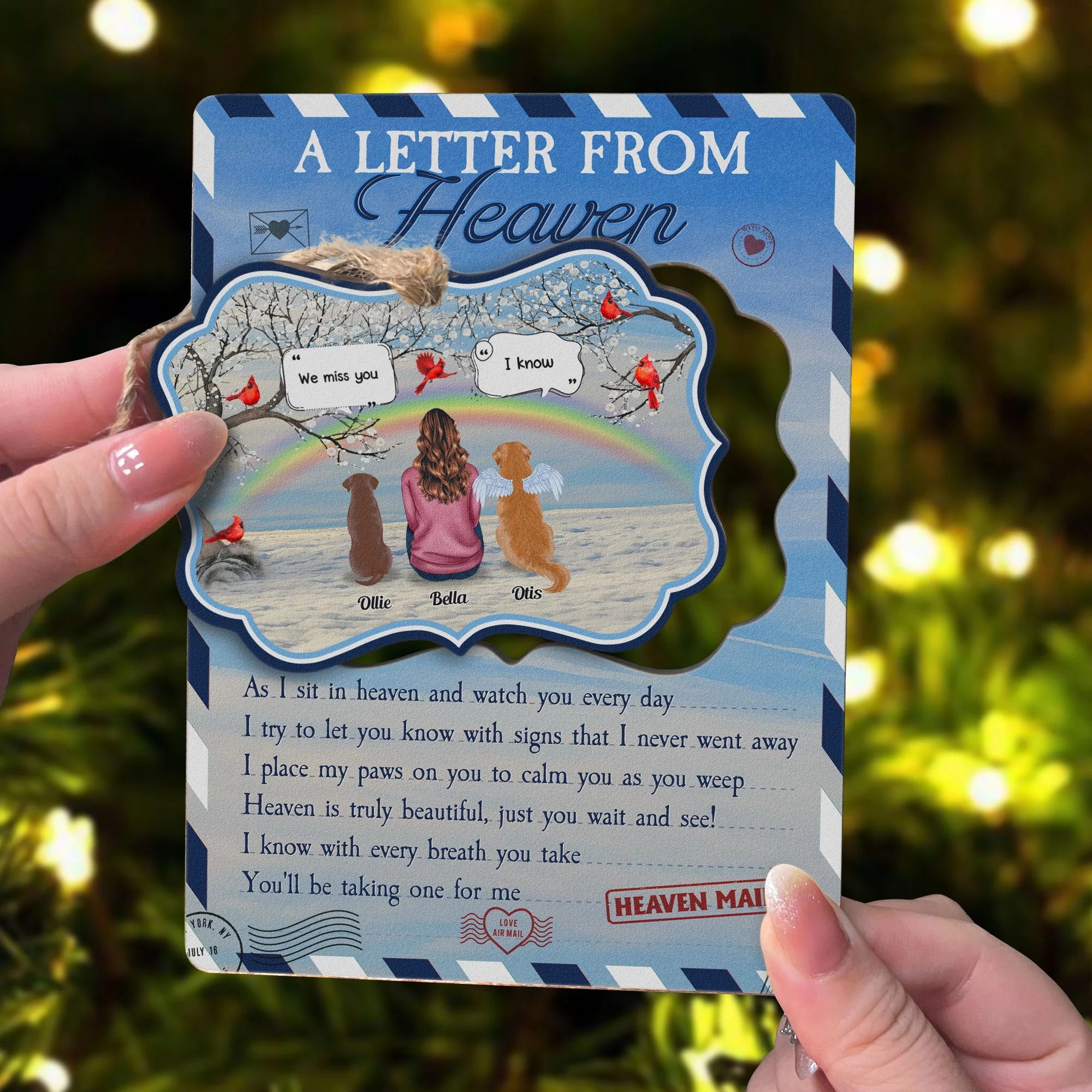 Letter From Pets In Heaven - Personalized Christmas Wooden Card With Pop Out Ornament - Christmas Memorial Gift For Her, Him, Pet Lovers - Image 2