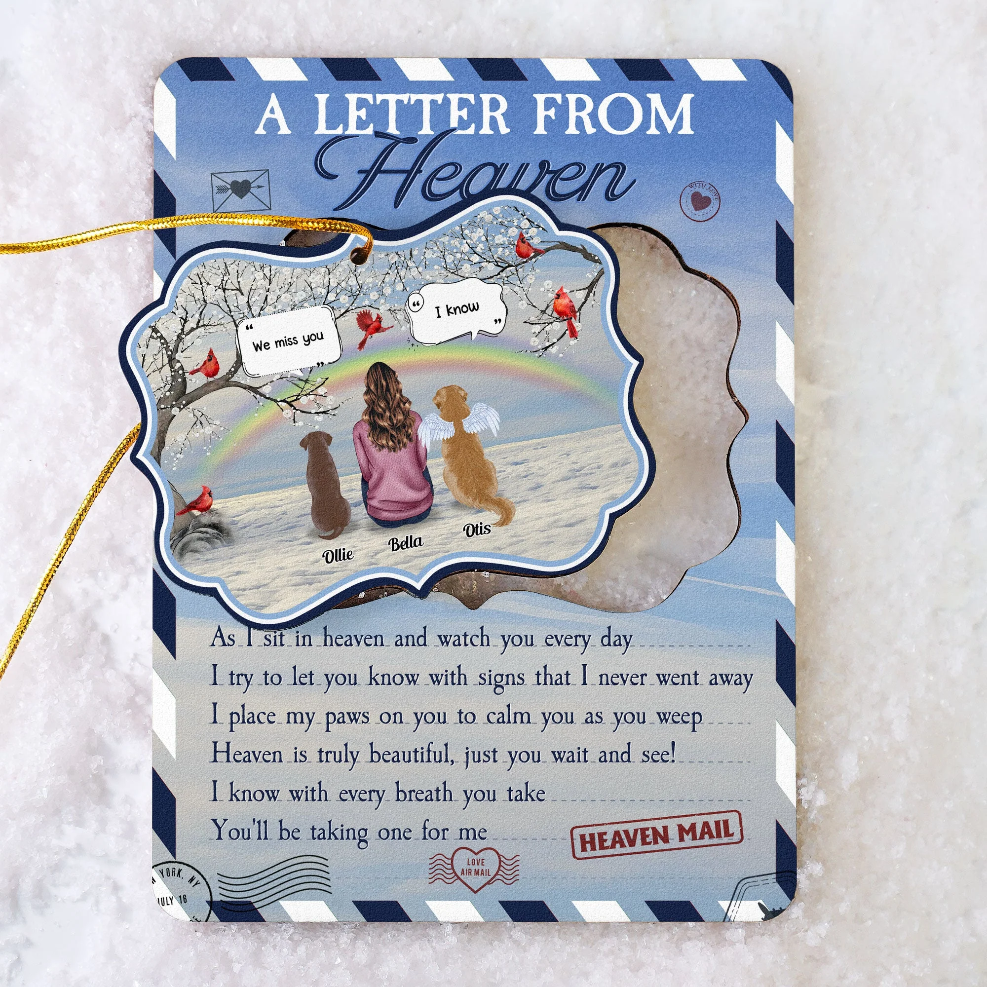 Letter From Pets In Heaven - Personalized Christmas Wooden Card With Pop Out Ornament - Christmas Memorial Gift For Her, Him, Pet Lovers - Image 3