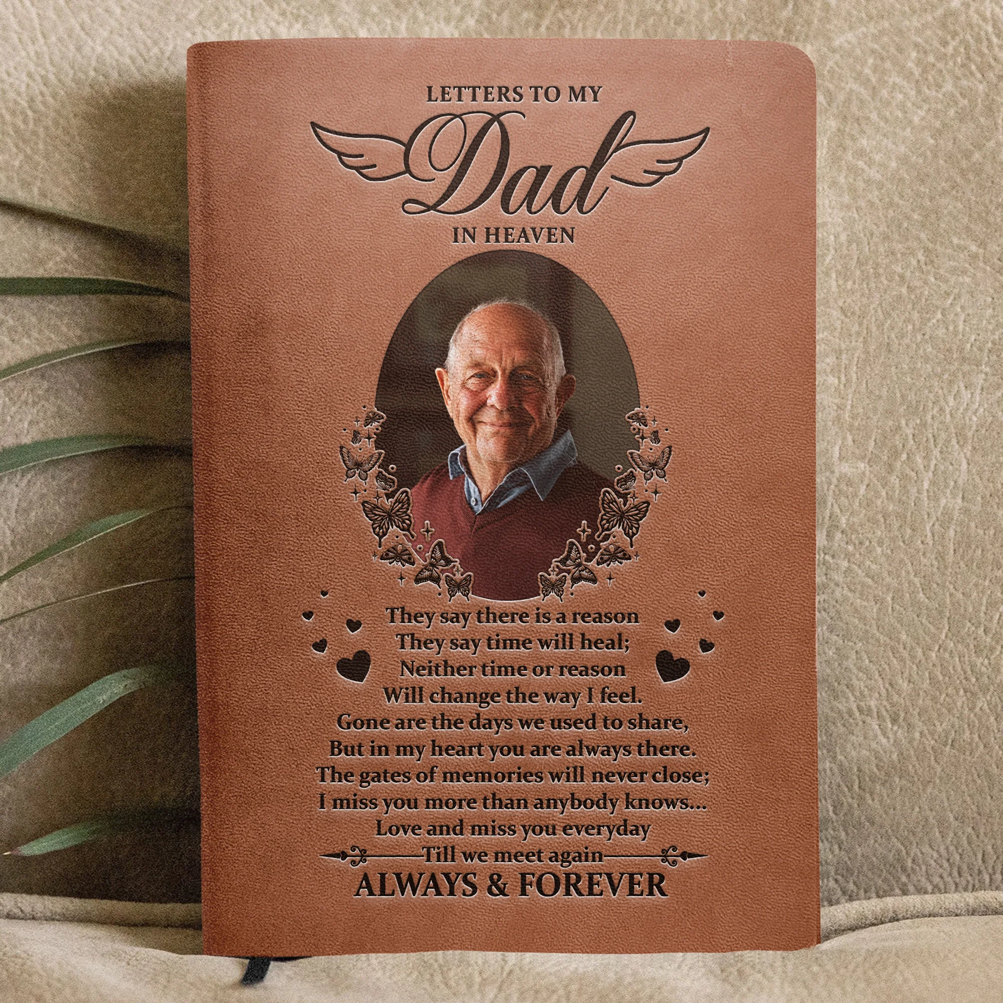Letters To My Dad In Heaven Memorial Gift - Personalized Photo Leather Journal - Image 2