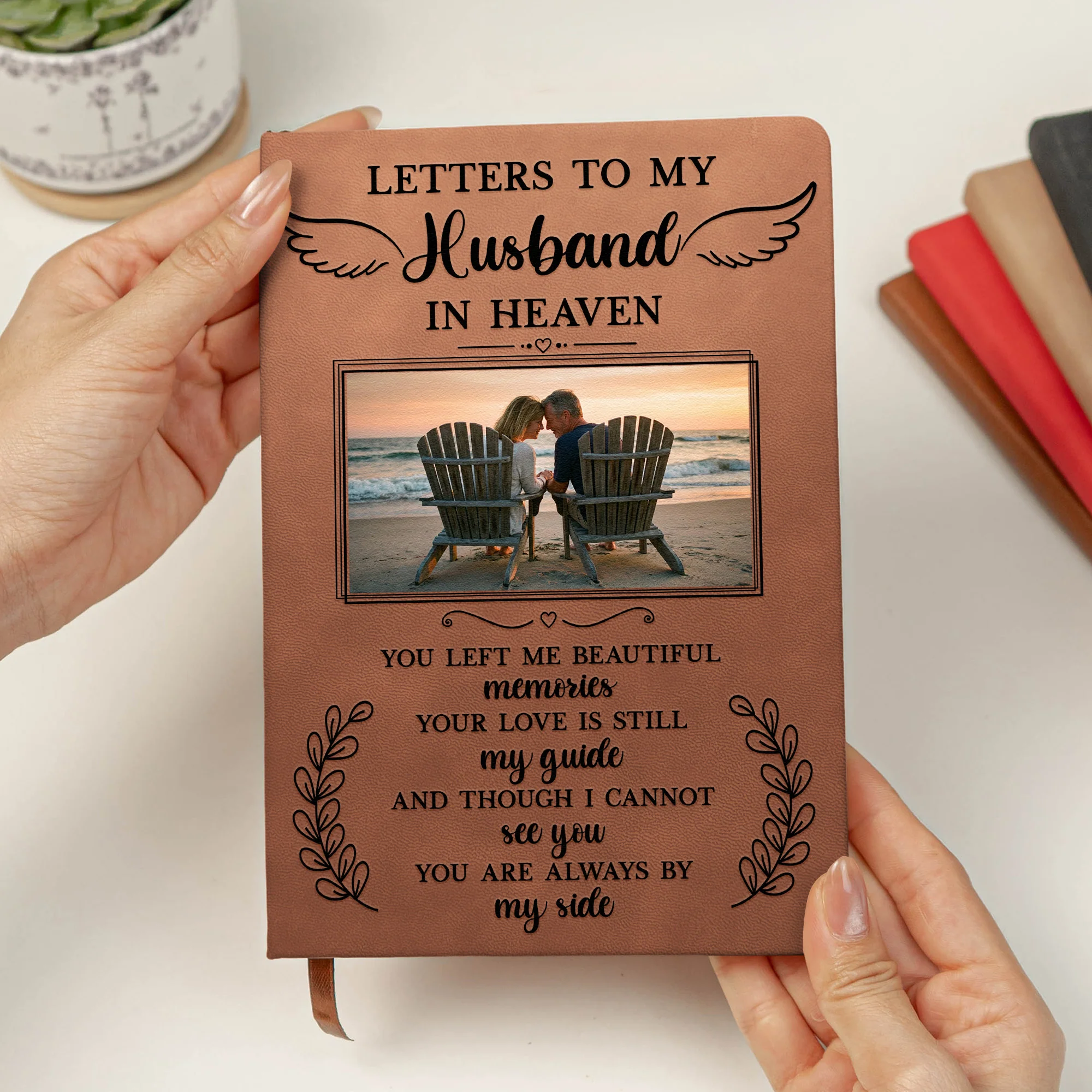 Letters To My Husband In Heaven Memorial Sympathy Gift - Personalized Leather Photo Journal - Image 4