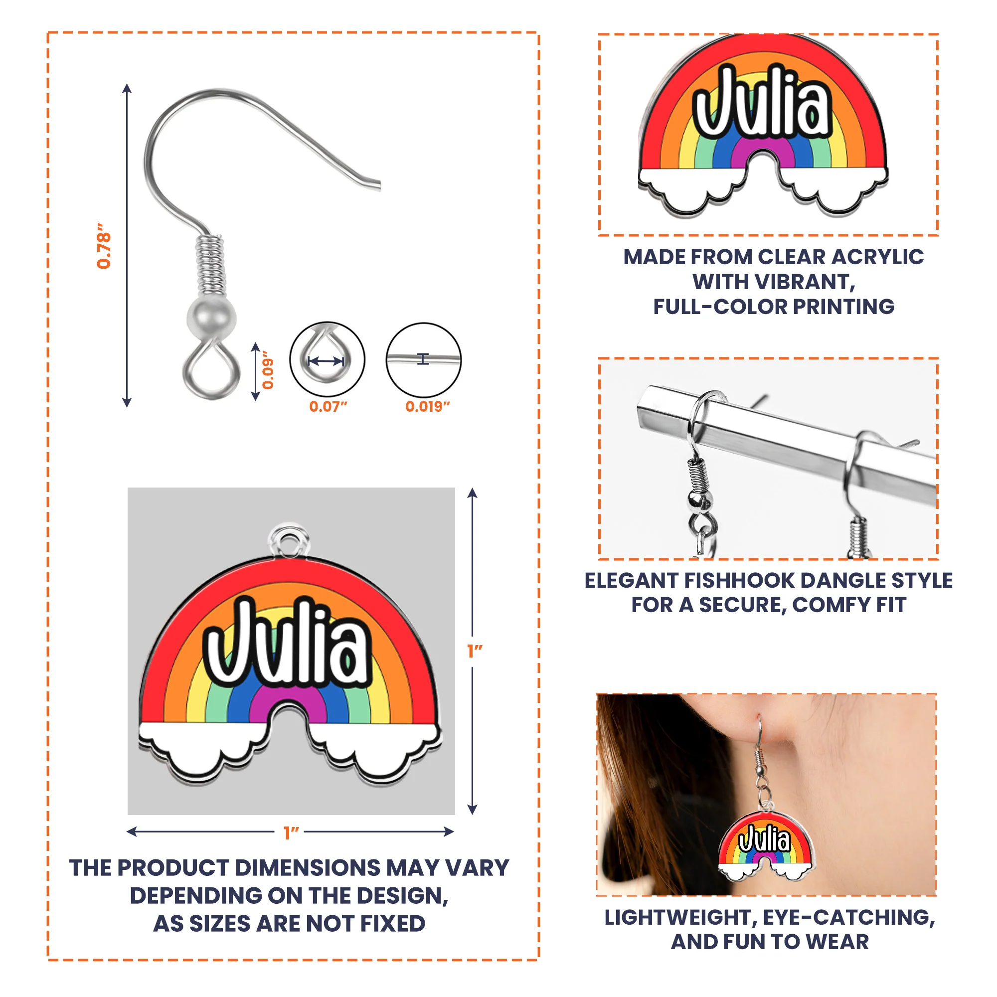 LGBTQ+ Pride Flag - Personalized Acrylic Earrings - Image 6