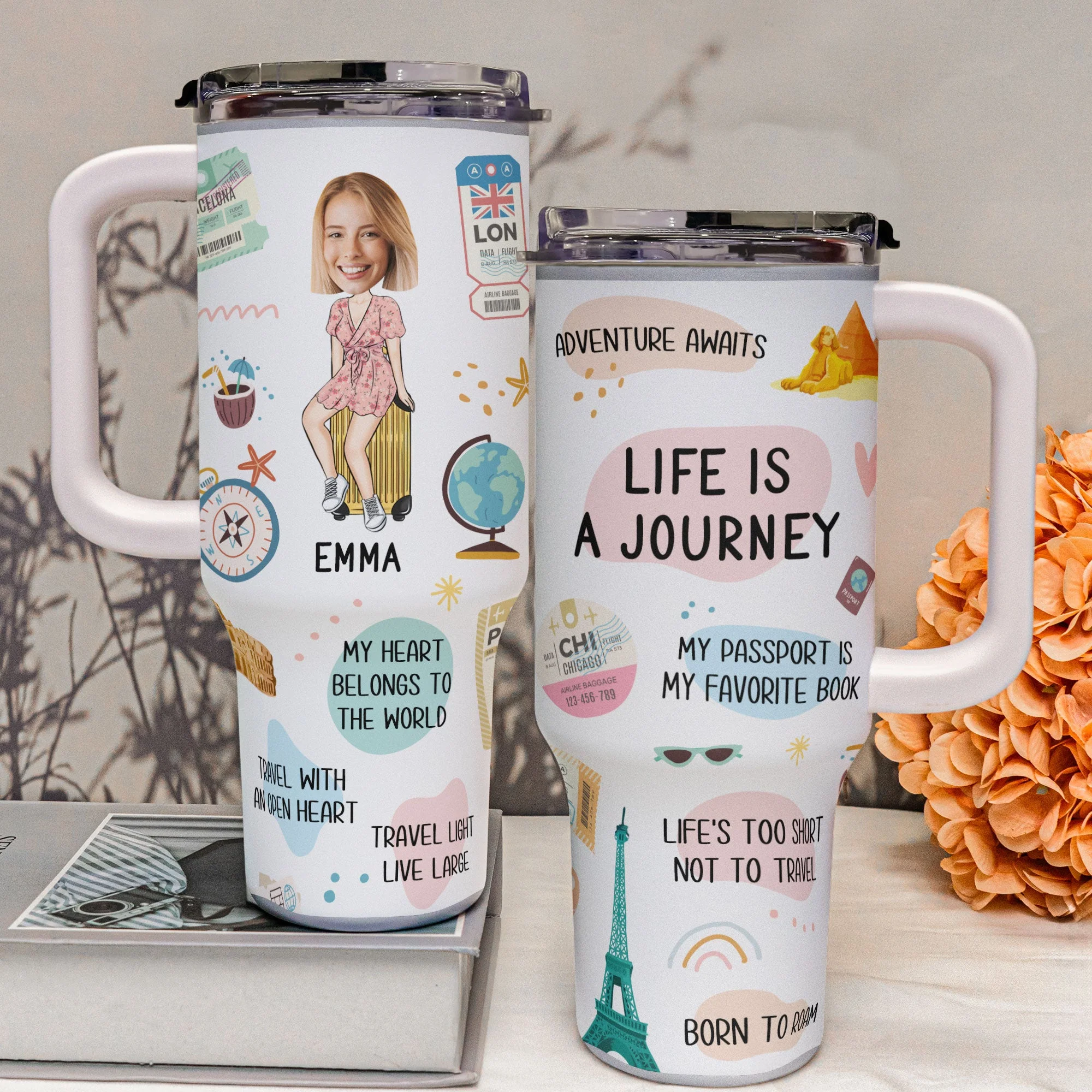 Life Is A Journey - Personalized Photo 40oz Tumbler With Straw - Image 4