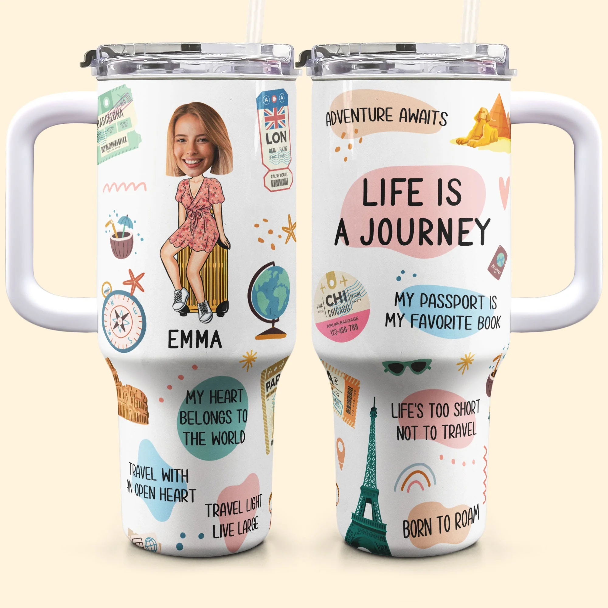 Life Is A Journey - Personalized Photo 40oz Tumbler With Straw - Image 6