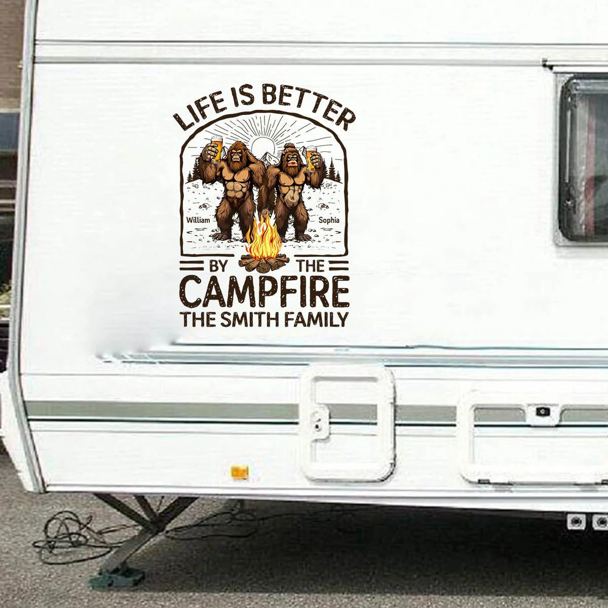 Life Is Better By The Campfire Bigfoot Couple - Personalized RV Decal - Image 4