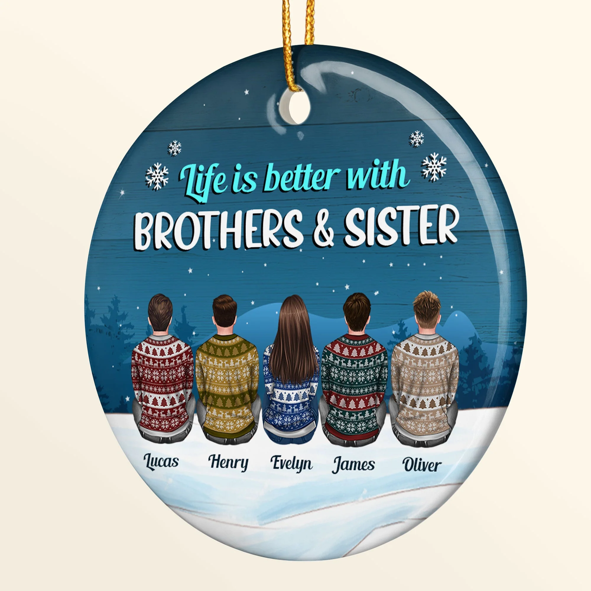 Life Is Better With Brothers & Sisters - Personalized Ceramic Ornament - Christmas Gift Siblings Ornament For Brother, Sisters - Ugly Christmas Sweater Sitting - Image 2