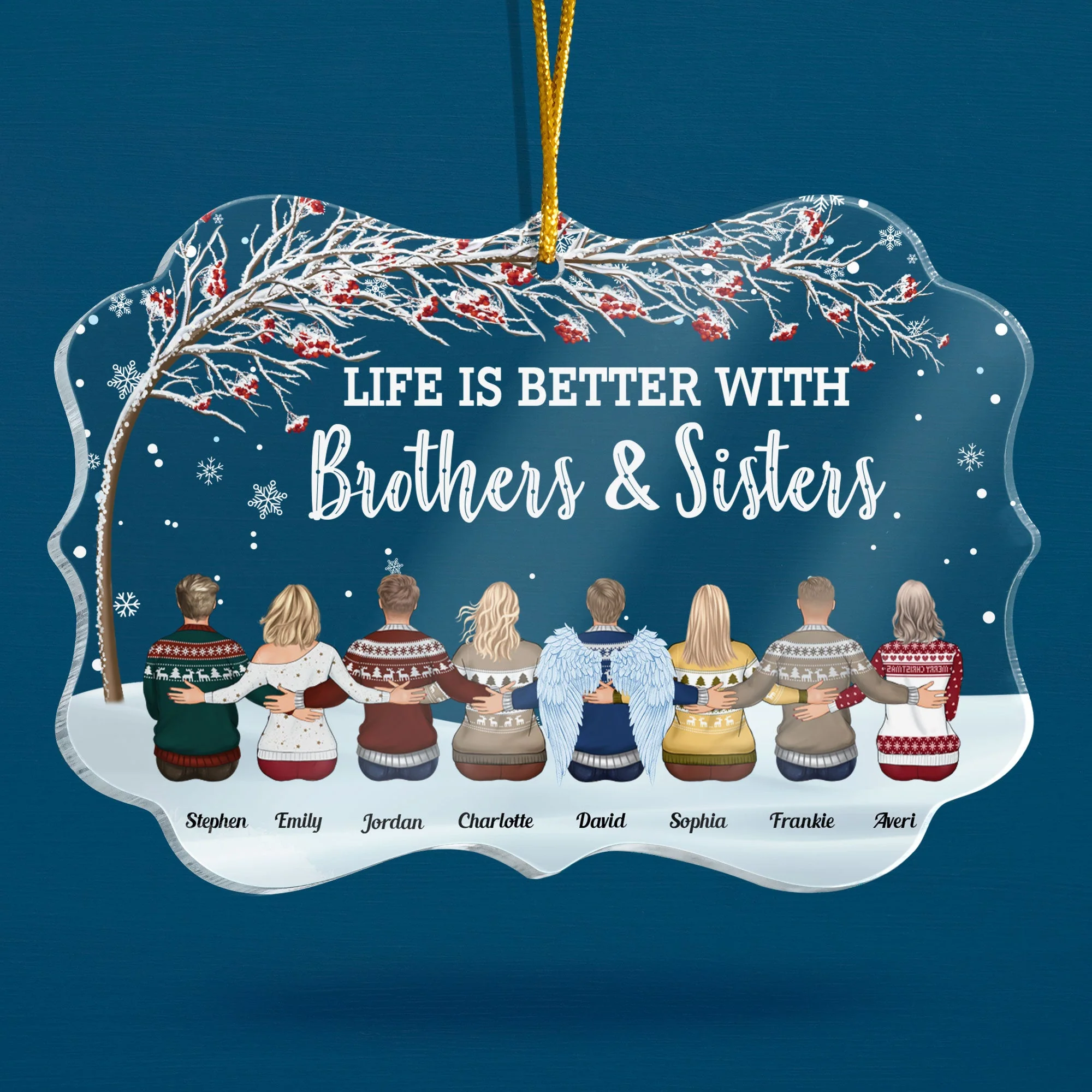 Life Is Better With Brothers & Sisters - Winter Berry Tree - Personalized Acrylic Ornament - Christmas, New Year Gift For Family, Sisters, Brothers, Siblings - Image 2