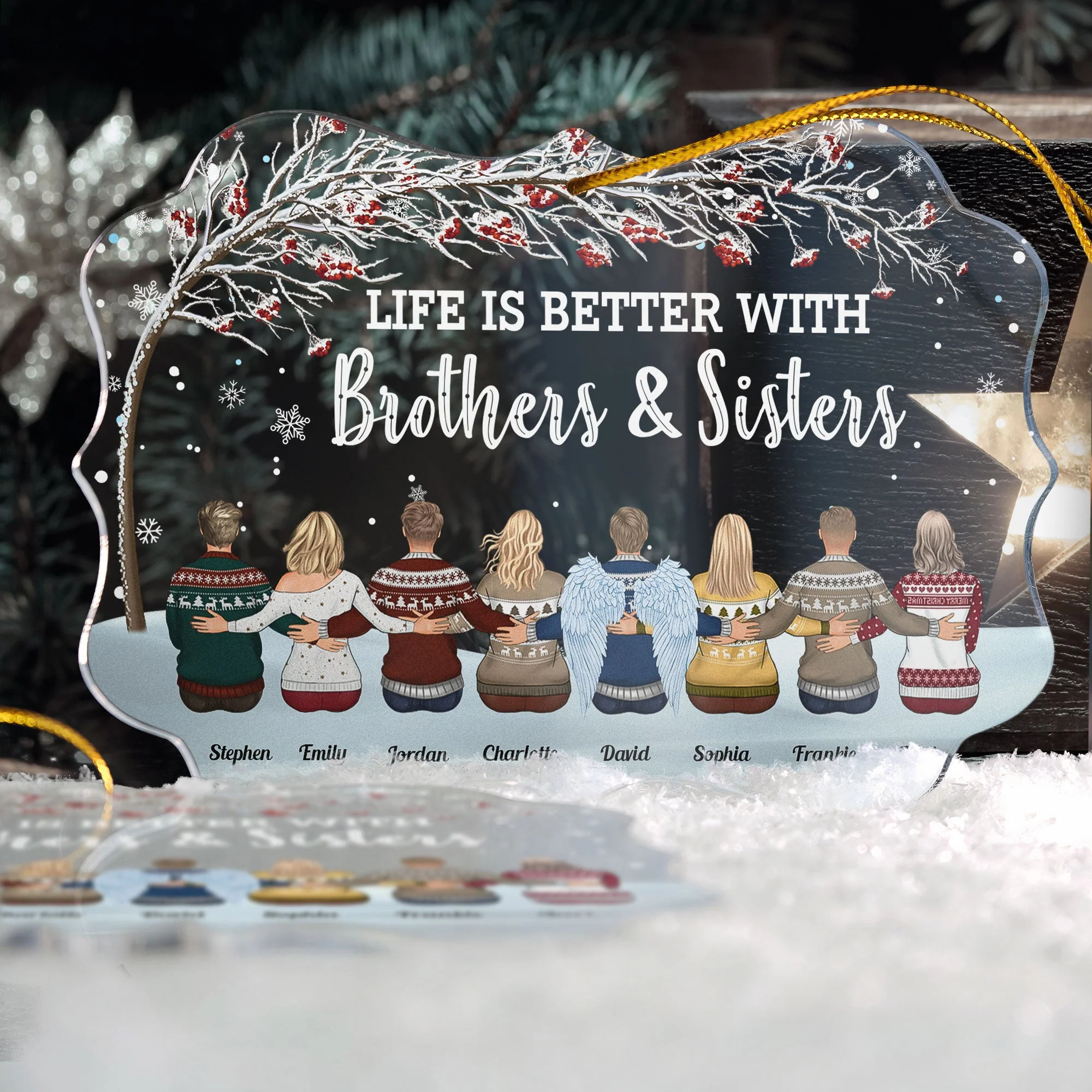 Life Is Better With Brothers & Sisters - Winter Berry Tree - Personalized Acrylic Ornament - Christmas, New Year Gift For Family, Sisters, Brothers, Siblings - Image 3