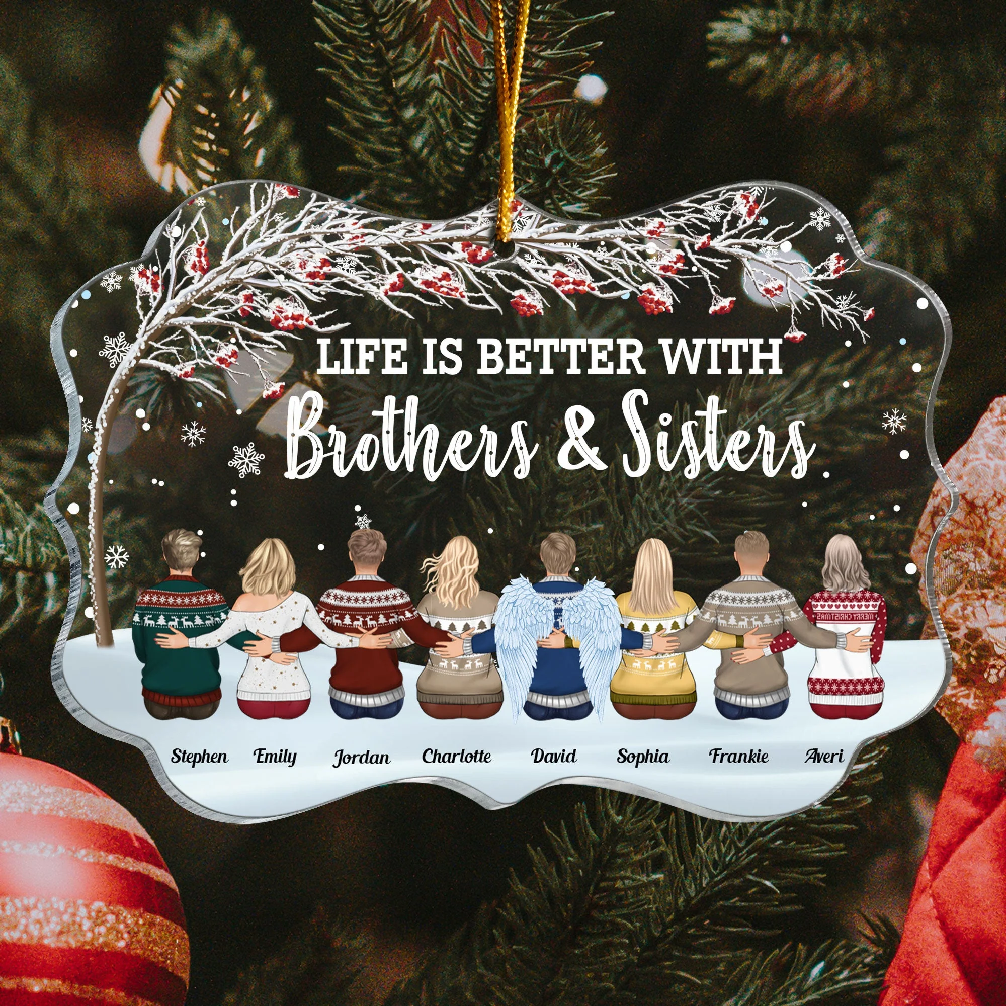 Life Is Better With Brothers & Sisters - Winter Berry Tree - Personalized Acrylic Ornament - Christmas, New Year Gift For Family, Sisters, Brothers, Siblings - Image 4