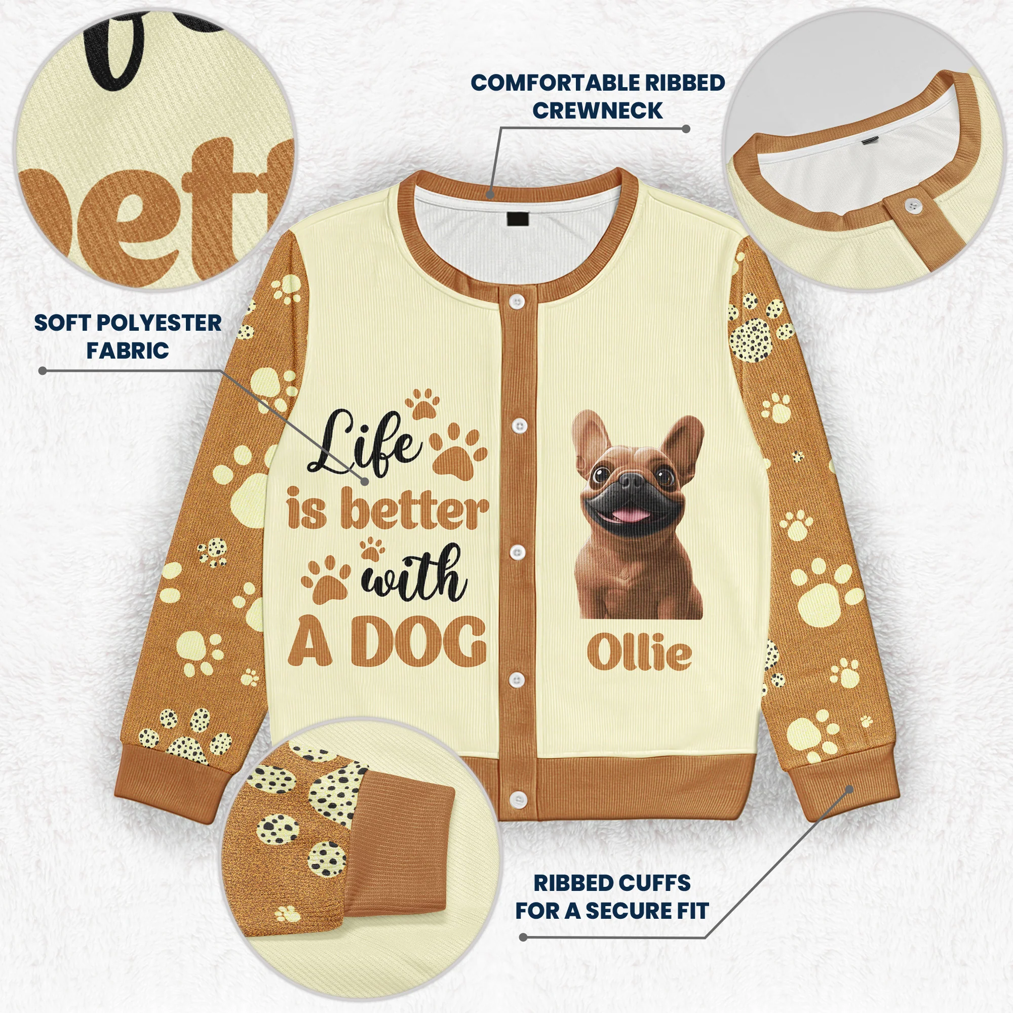 Life Is Better With Dogs - Personalized Crewneck Cardigan - Image 3