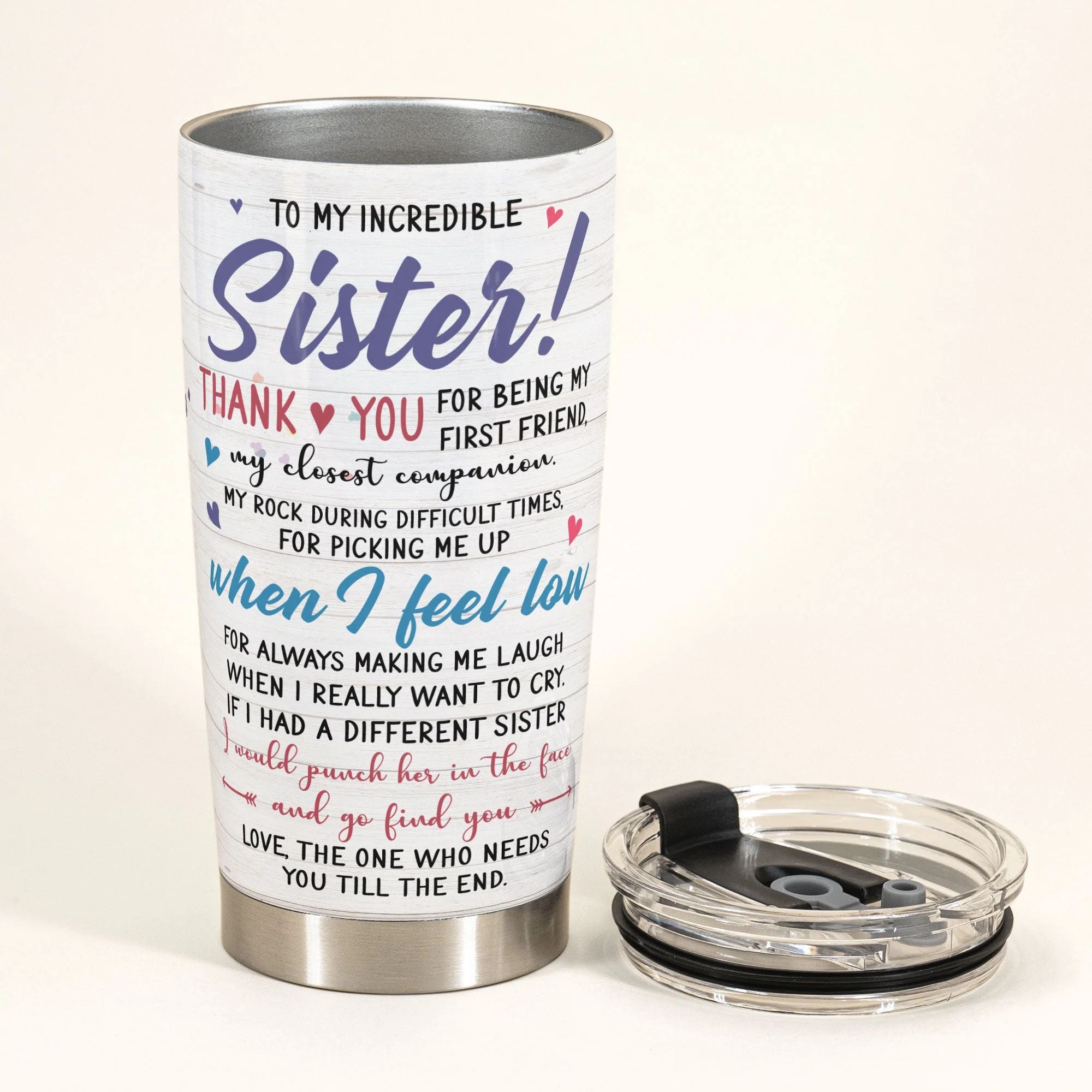 Life Is Better With Sister - Personalized Tumbler Cup - Gift For Sisters - Sisters Back Sitting - Image 3