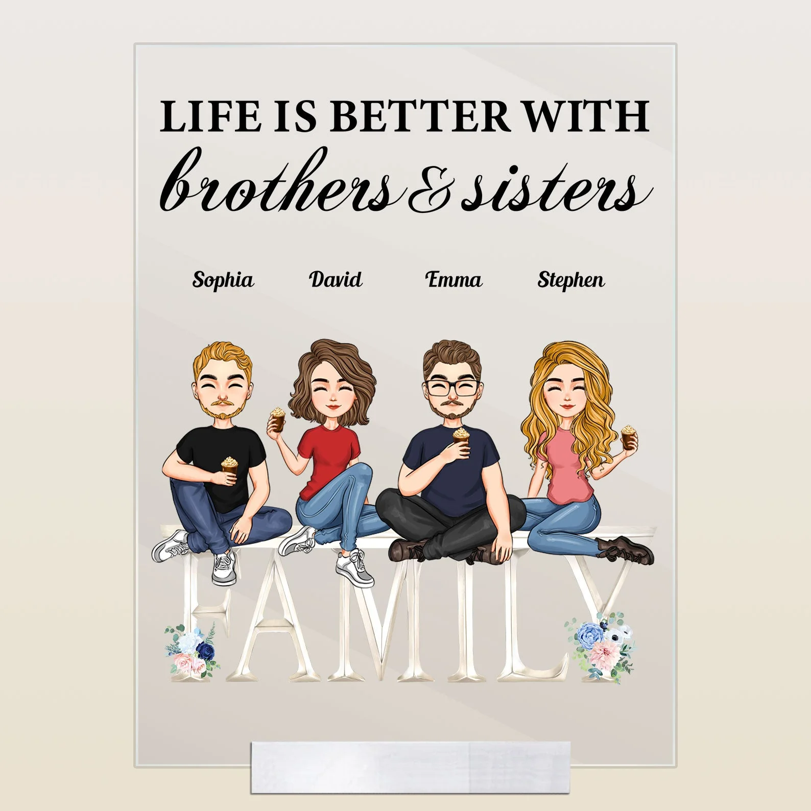 Life Is Better With Sisters And Brothers - Cartoon Version - Personalized Acrylic Plaque - Image 4