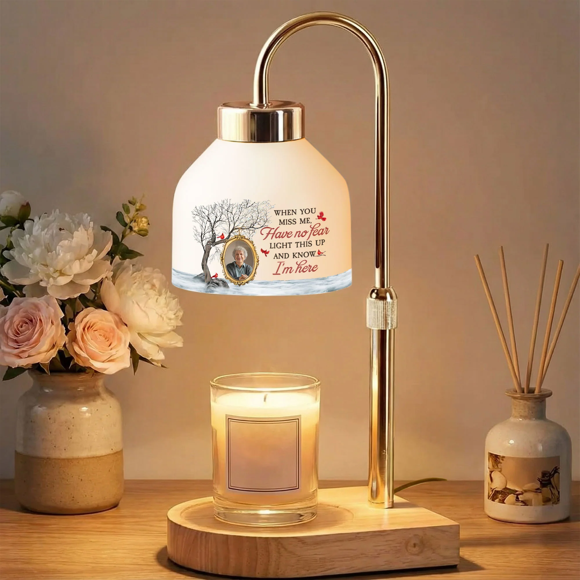 Light This Up And Know I'm Here Memorial Gift - Personalized Photo Candle Warmer - Image 4