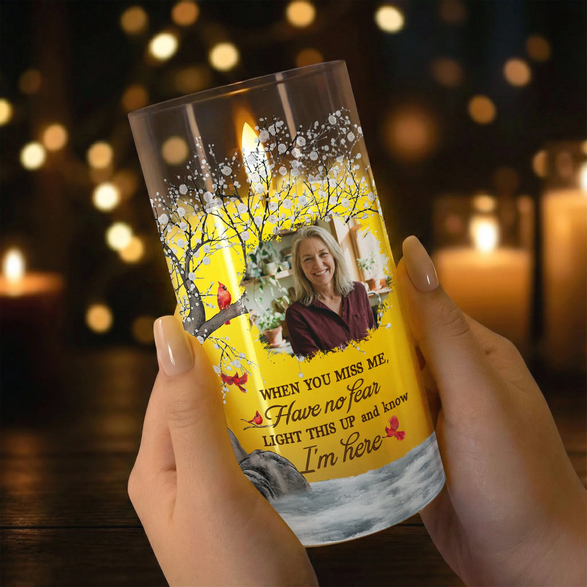 Light This Up & Know I'm Here Memorial Gift - Personalized Photo LED Candle Light - Image 4
