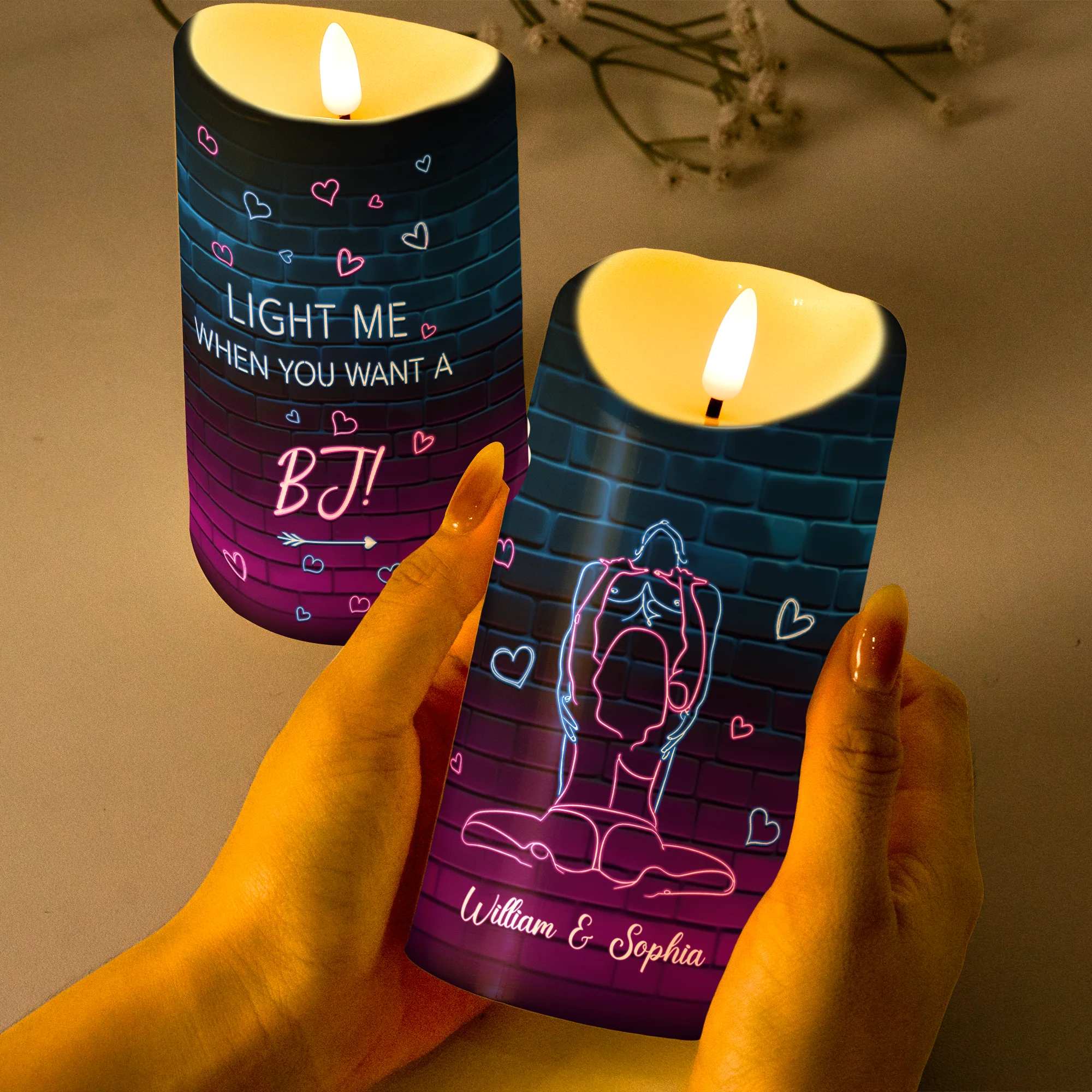 Light When You Want Me BJ - Naughty Gifts For Couples - Personalized LED Candle - Image 2