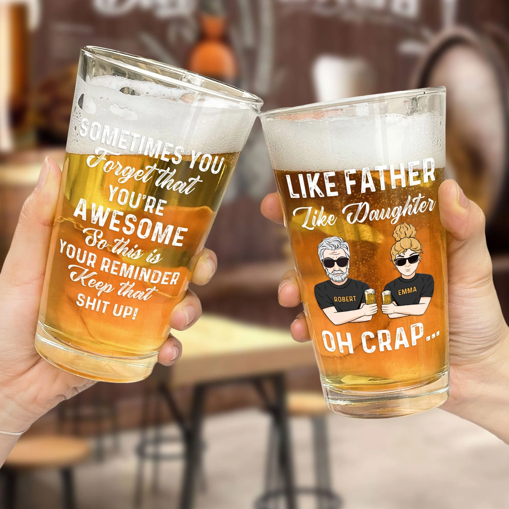 Like Father Like Daughter Oh Crap - Personalized Beer Glass - Image 2