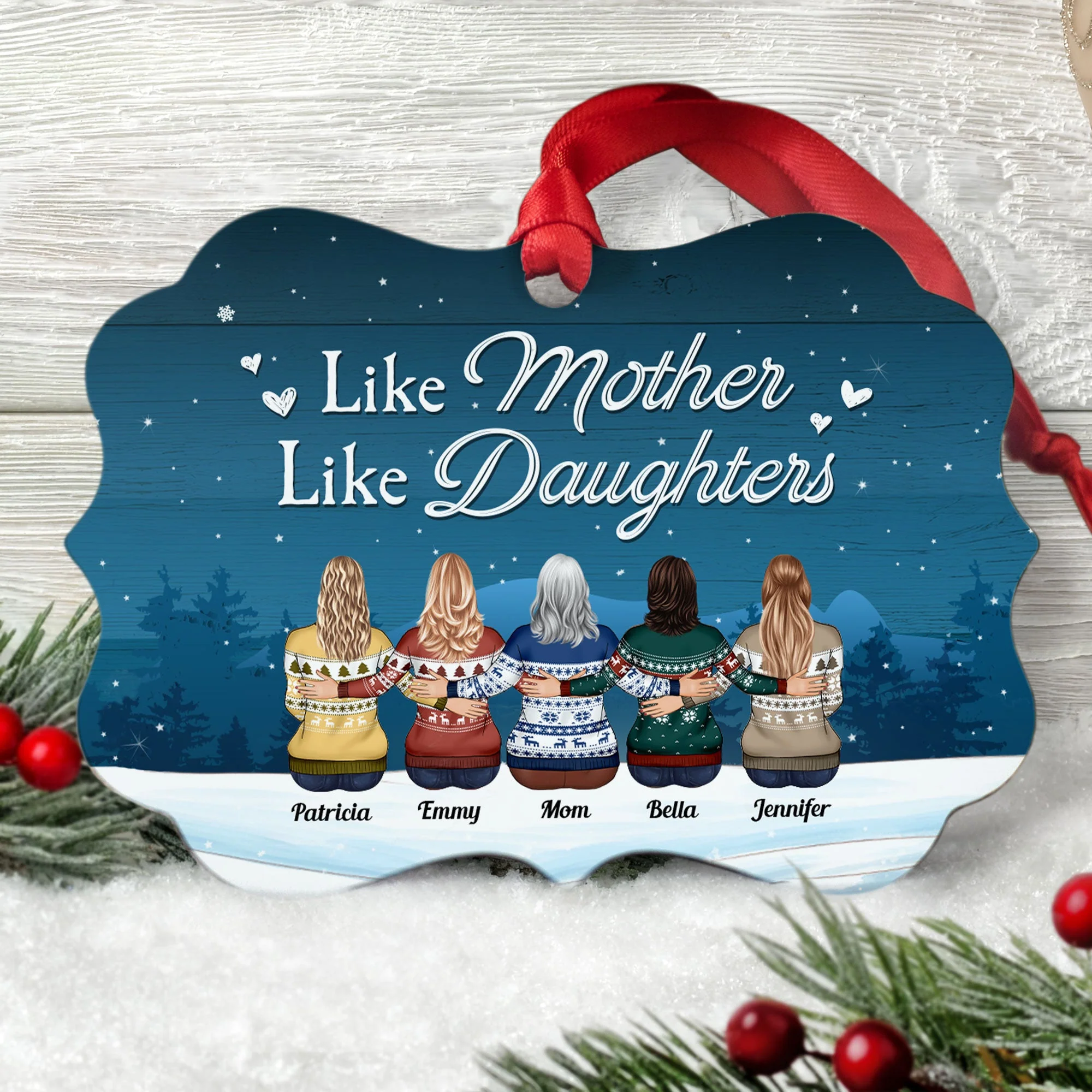 Like Mother, Father Like Daughters, Sons - Personalized Aluminum Ornament - Christmas Gift For Mother, Mom, Mama - Family Hugging - Image 2