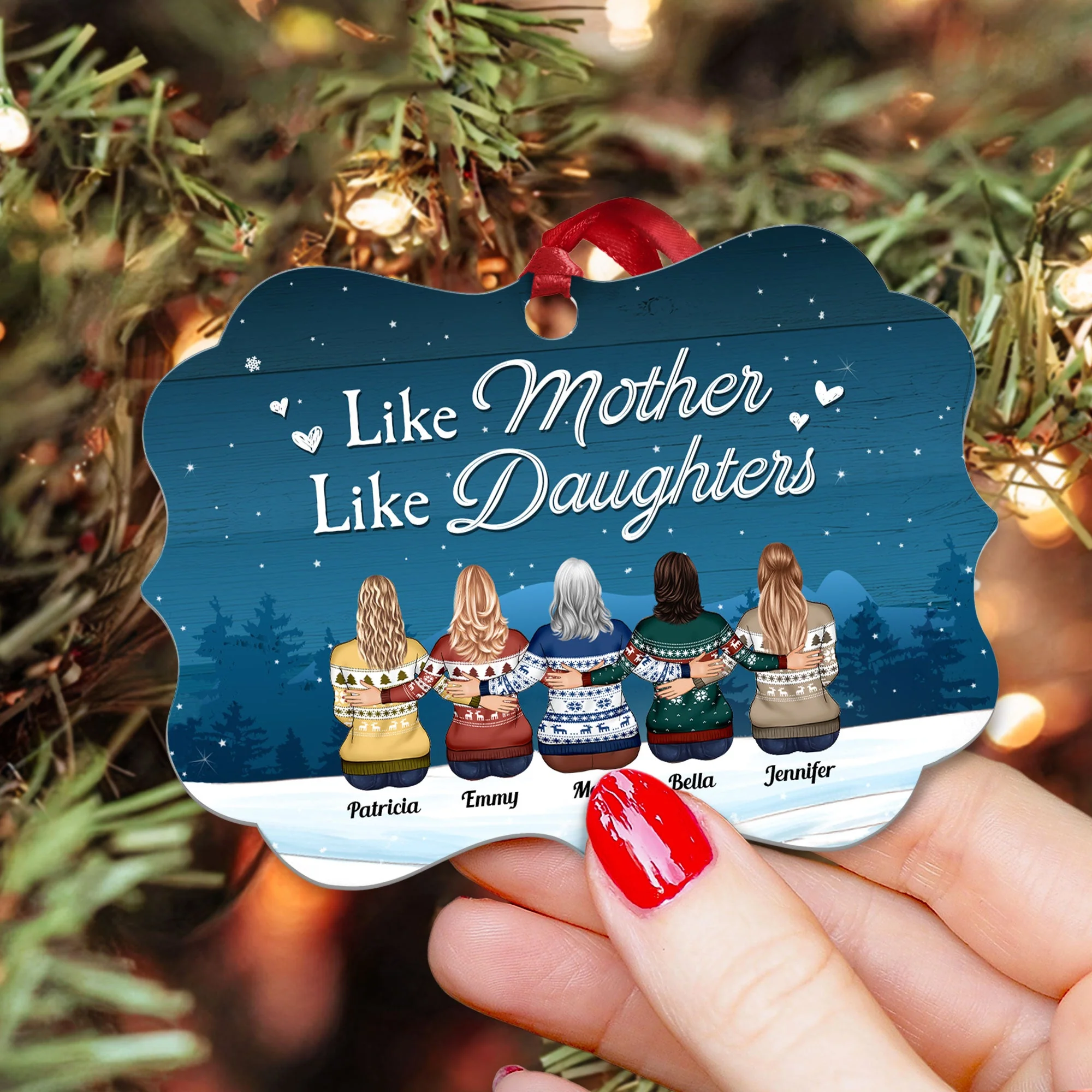 Like Mother, Father Like Daughters, Sons - Personalized Aluminum Ornament - Christmas Gift For Mother, Mom, Mama - Family Hugging - Image 3