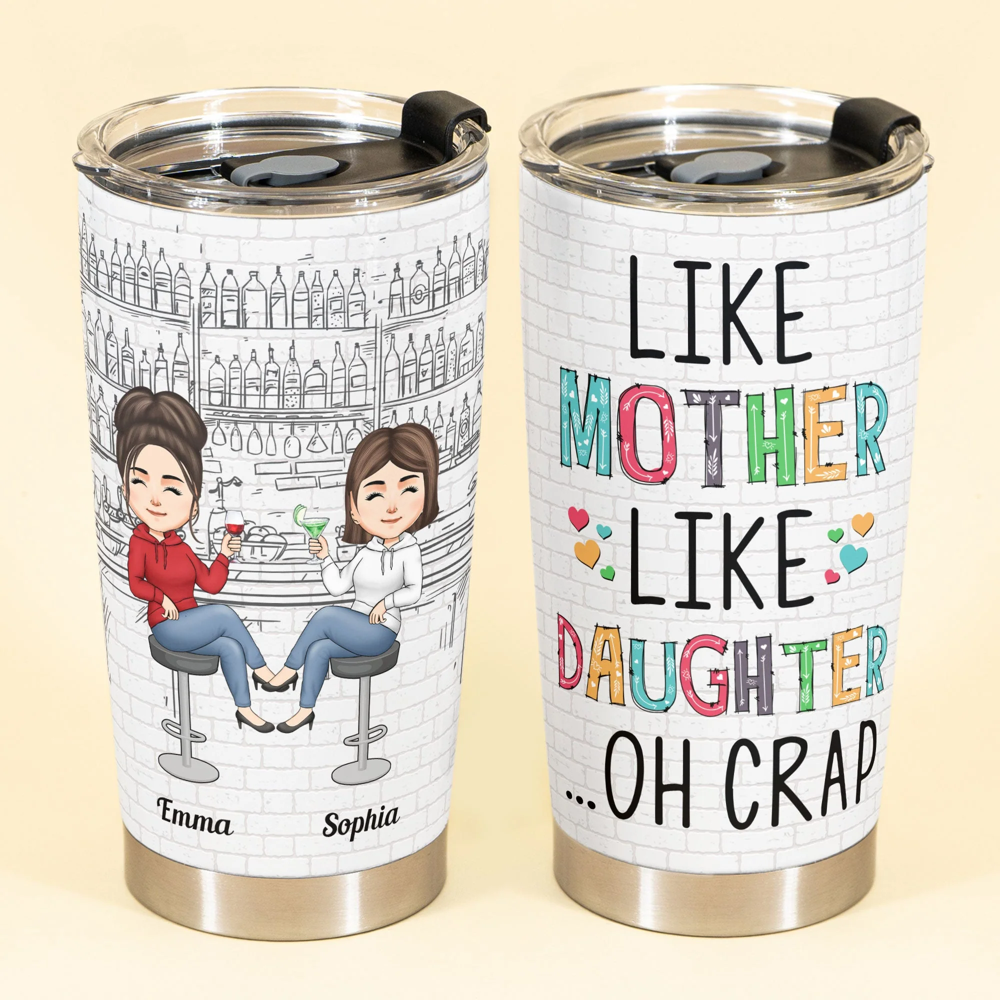Like Mother Like Daughter Chibi - Personalized Tumbler Cup - Birthday Mother's Day For Mom Funny Gift For Daughter - Gift From Daughter, Husband, Mom - Image 2