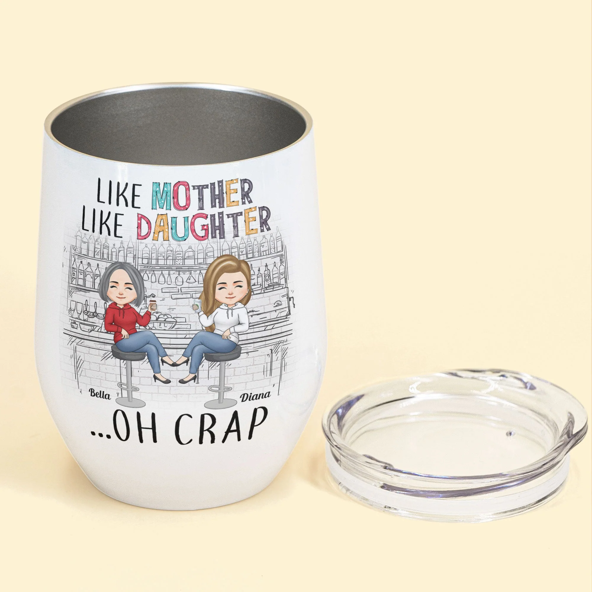 Like Mother Like Daughter Chibi - Personalized Wine Tumbler - Birthday Gift Mother's Day For Mom Funny Gift For Daughter - Gift From Mom, Daughter, Husband - Image 3