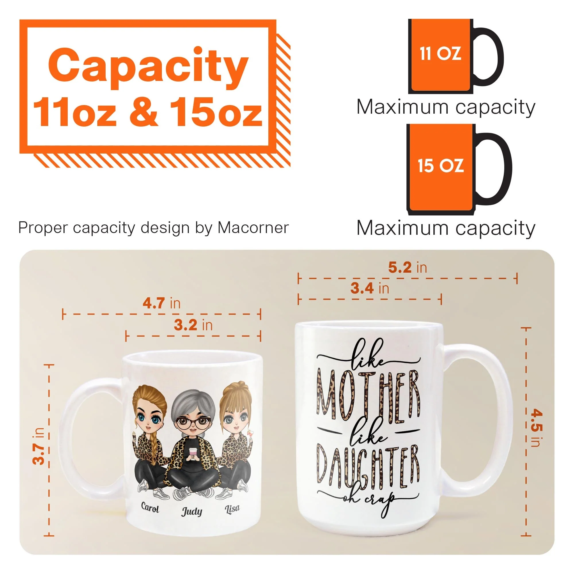 Like Mother Like Daughter Leopard Version - Personalized Mug  - Birthday Gift For Mother, Mom, Daughter - Leopard Chibi Girls - Image 6