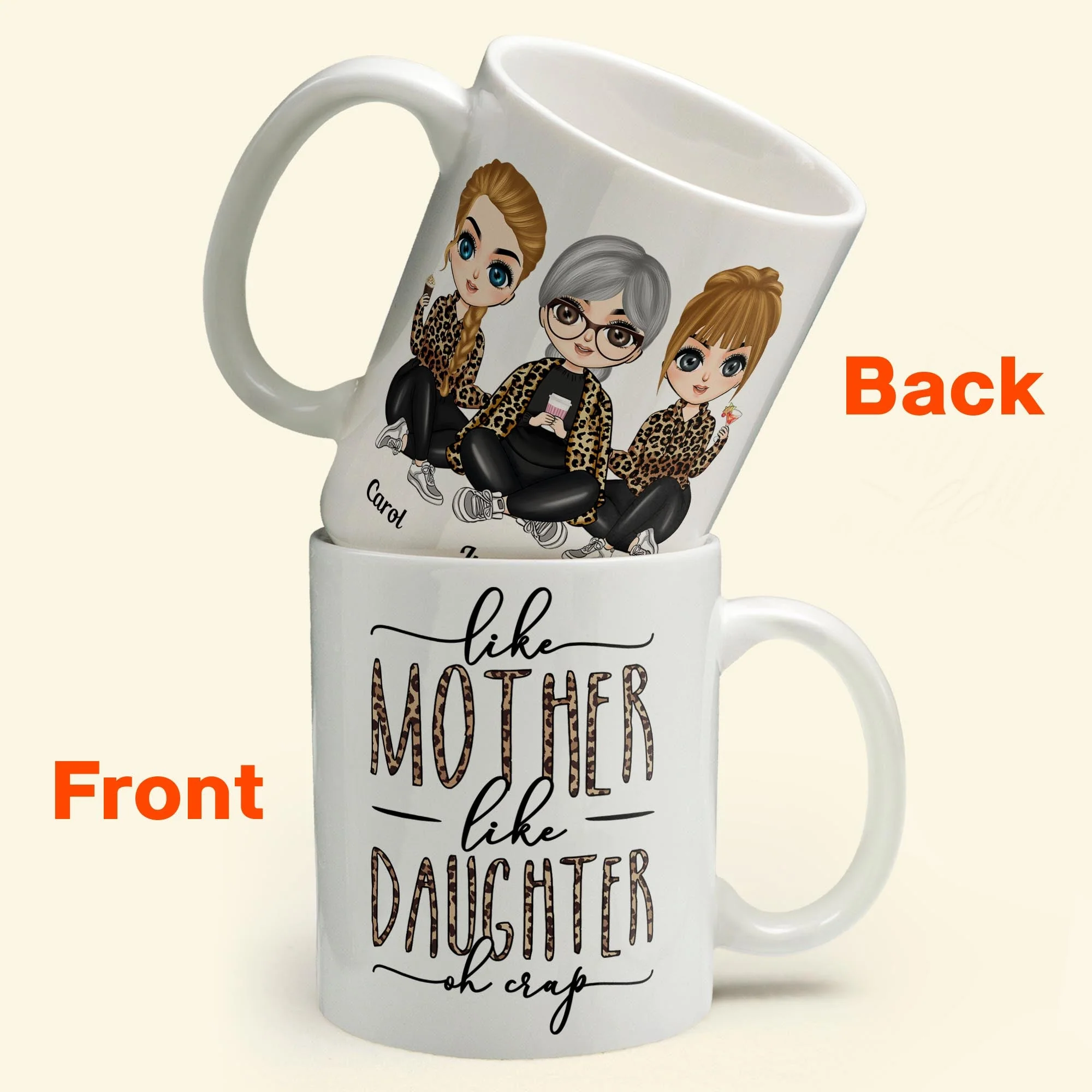 Like Mother Like Daughter Leopard Version - Personalized Mug  - Birthday Gift For Mother, Mom, Daughter - Leopard Chibi Girls - Image 7
