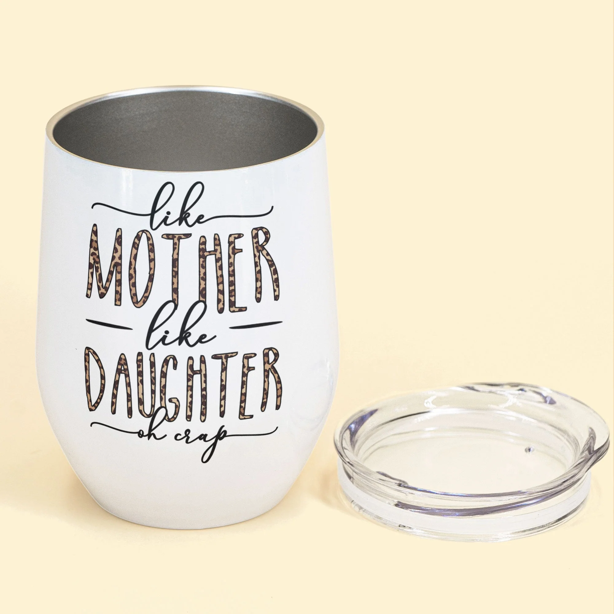 Like Mother Like Daughter Leopard Version - Personalized Wine Tumbler - Birthday, Mother's Day Gift For Mother, Mom, Daughter - Leopard Chibi Girls - Image 3