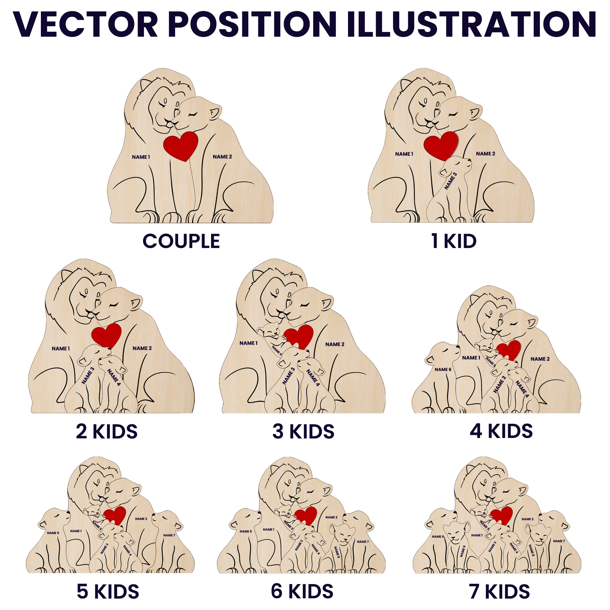 Lion Family - Personalized Wooden Lion Family Puzzle - Image 6