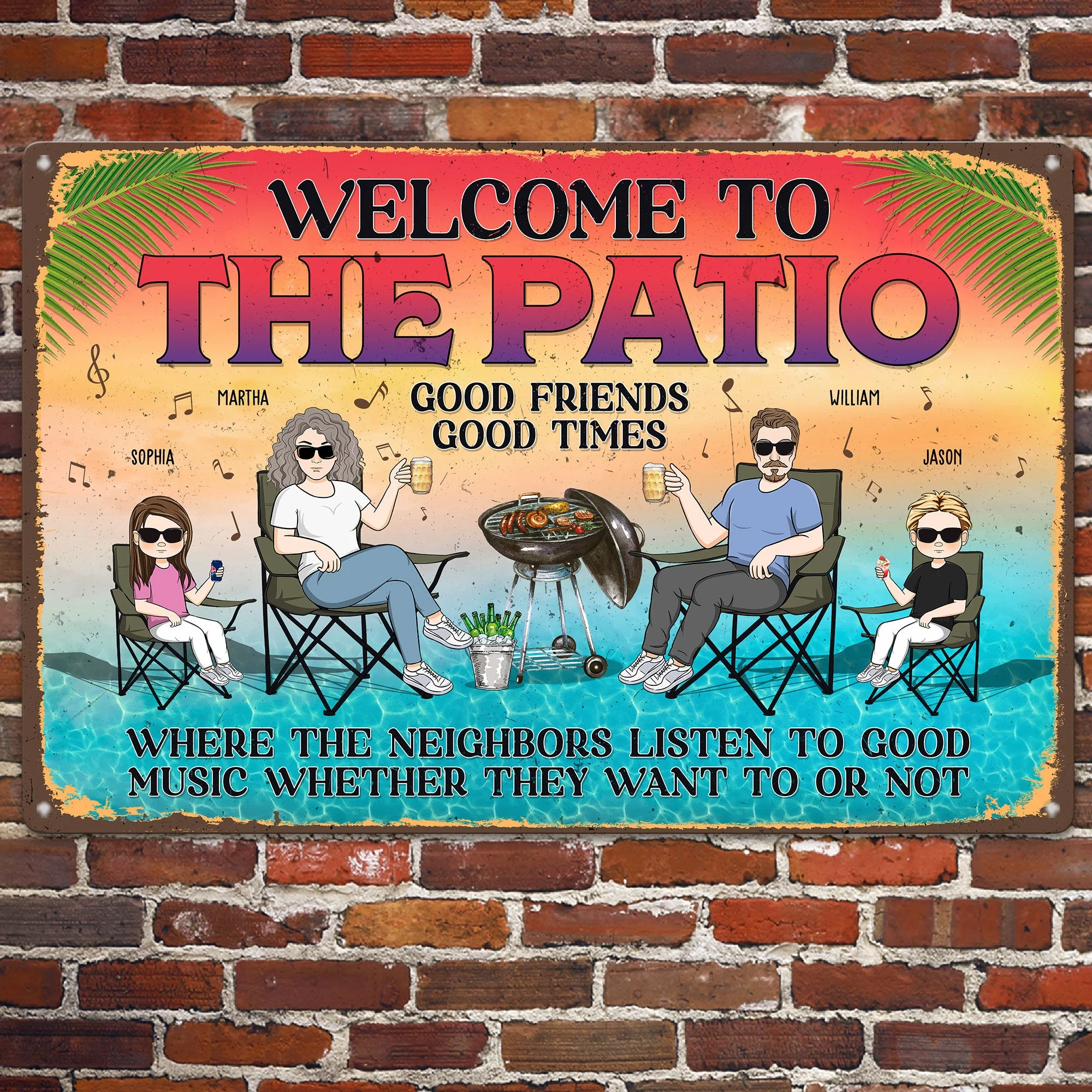 Listen To The Good Music Couple Husband And Wife Summer Backyard - Personalized Metal Sign - Image 2