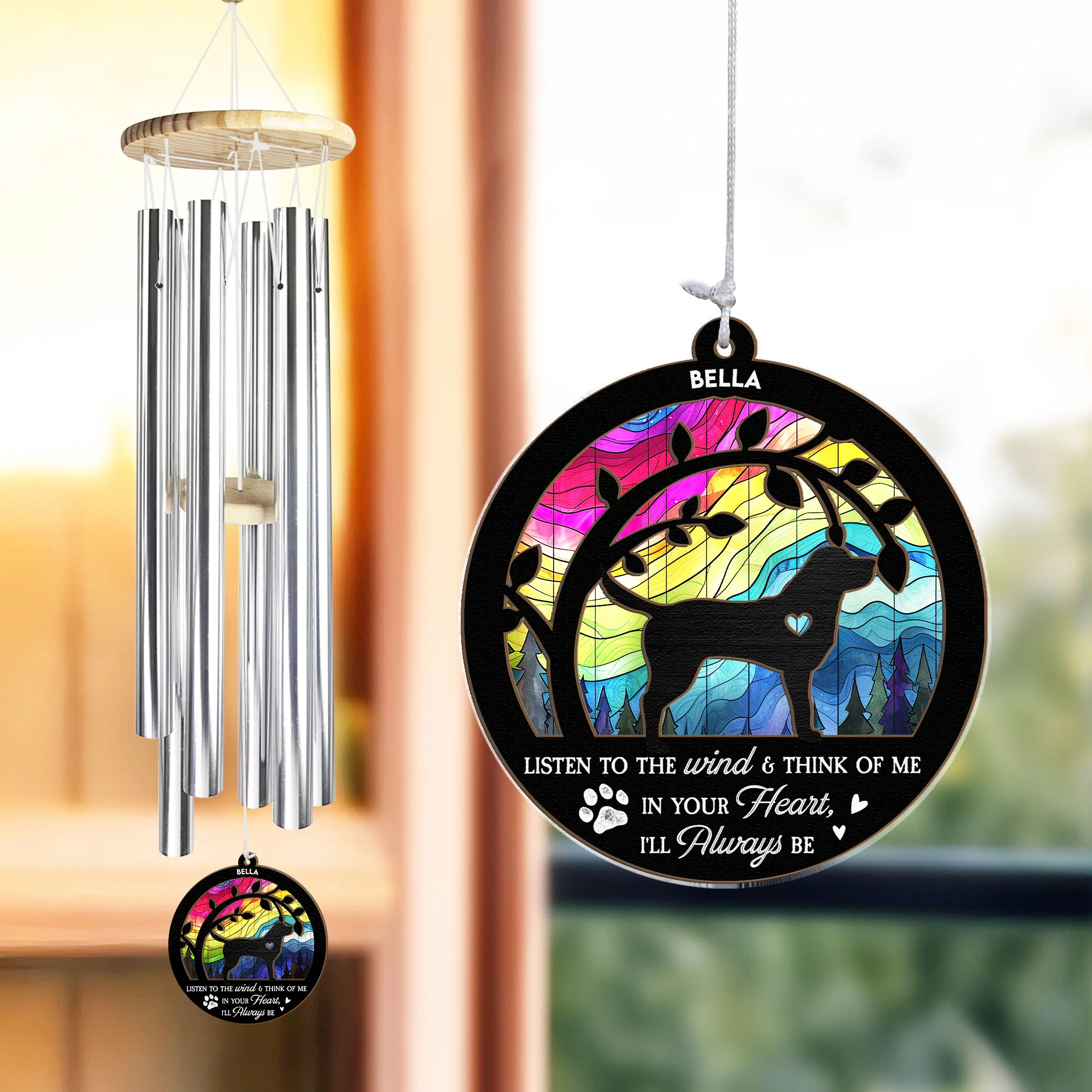 Listen To The Wind And Think Of Me - Personalized Suncatcher Wind Chimes - Image 2