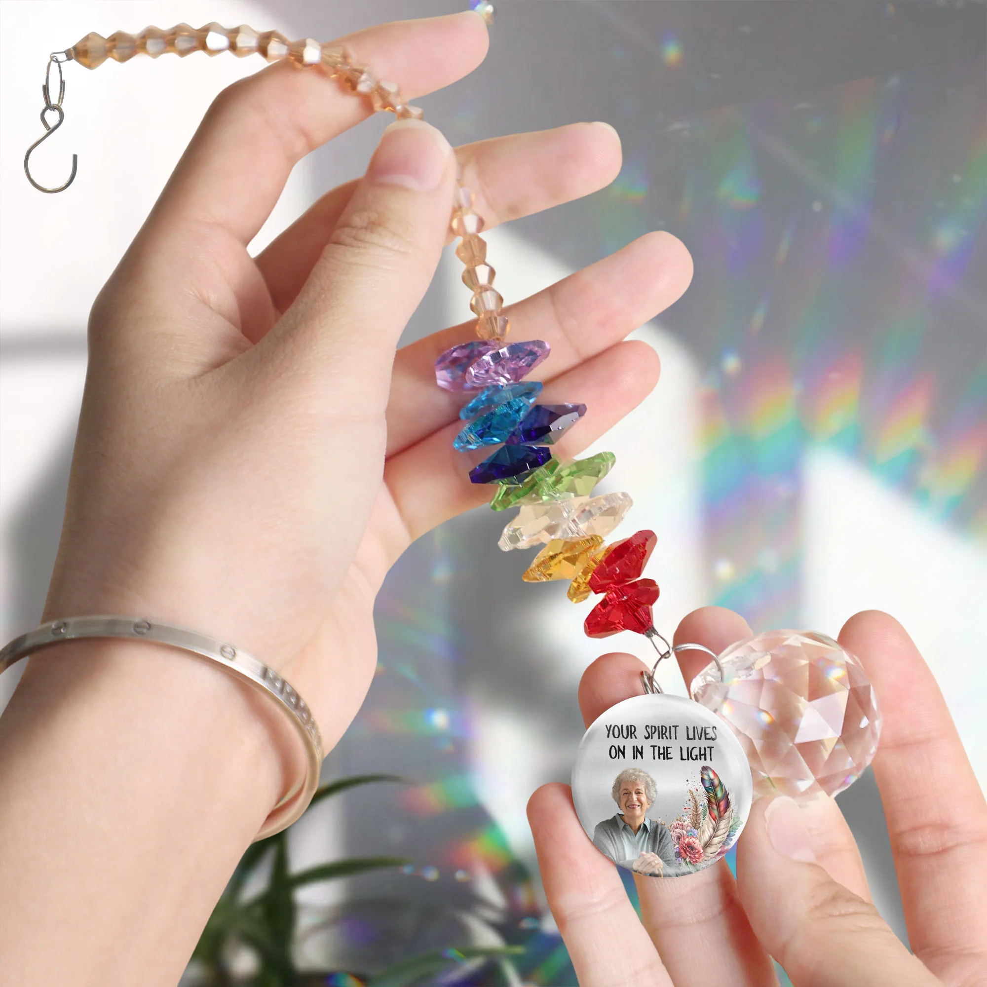 Lives On In The Light - Personalized Photo Ball Prism Suncatcher - Image 6