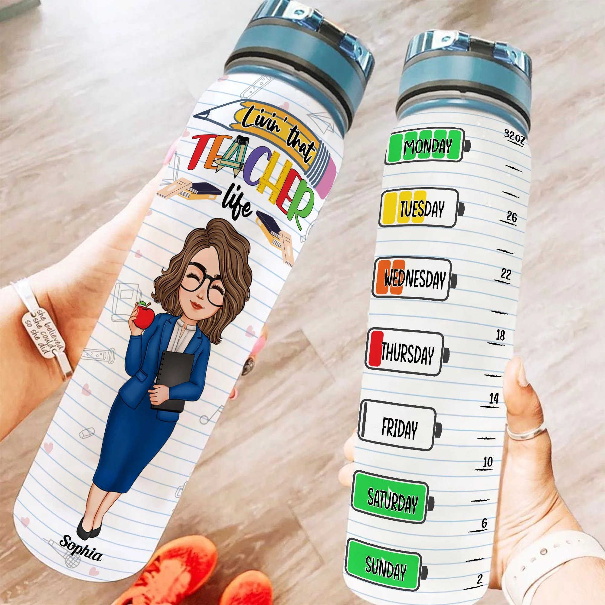 Livin' That Teacher Life - Personalized Water Tracker Bottle - Image 2