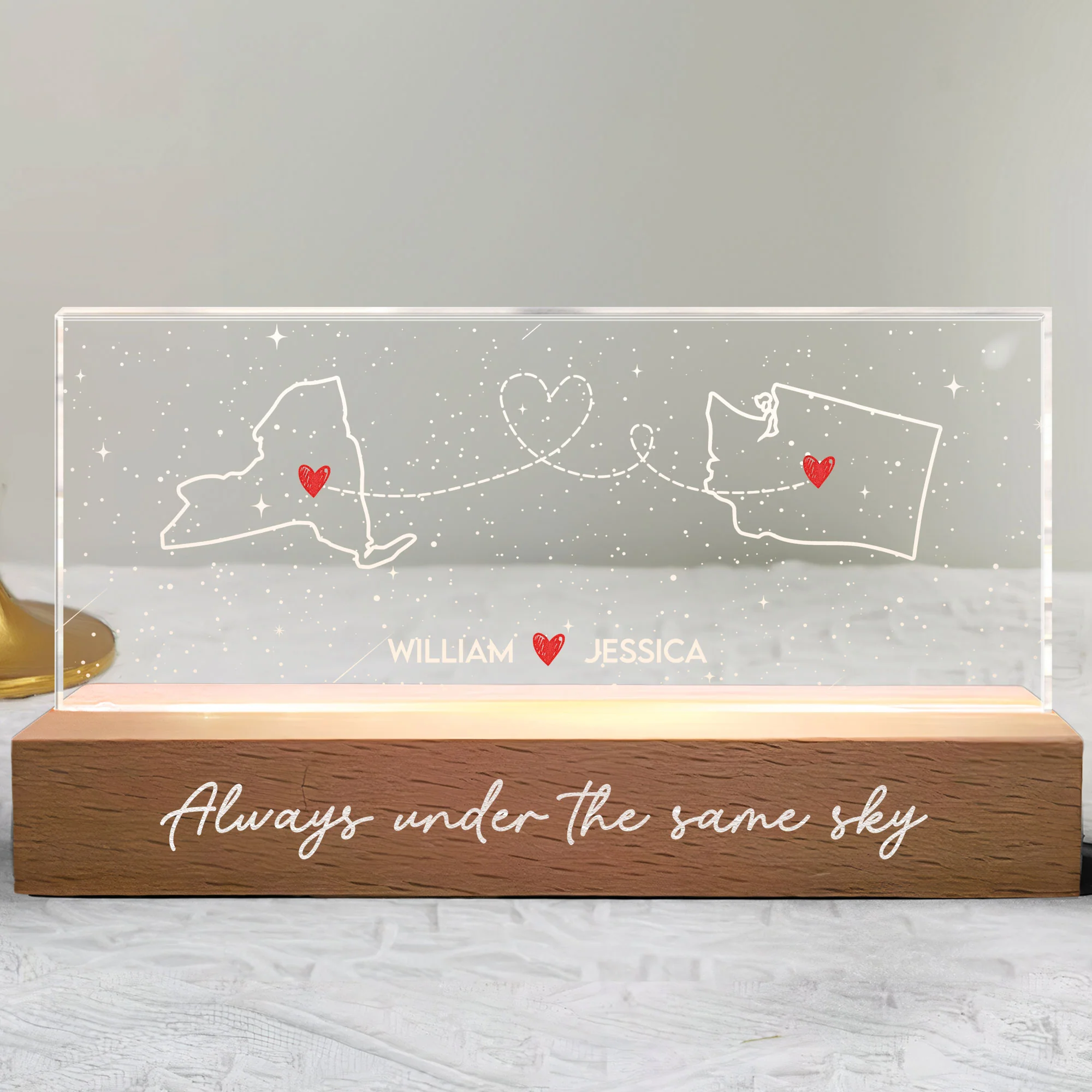 Long Distance But Always Under The Same Sky - Personalized LED Night Light - Image 4