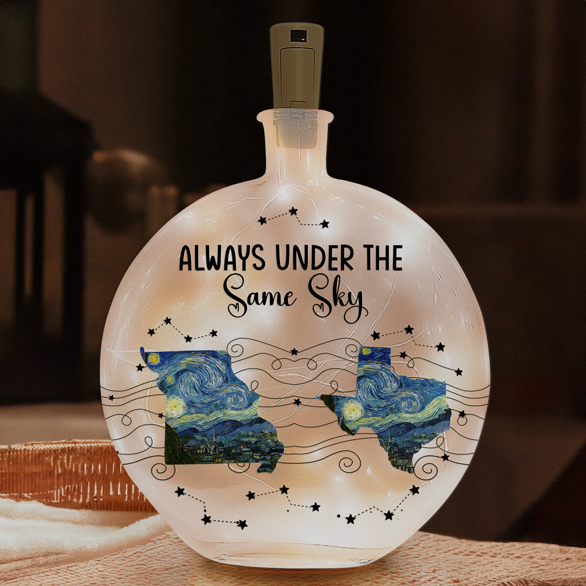 Long Distance Couple Friends Siblings Daughter - Custom Multi States - Personalized Round Flat Bottle Light