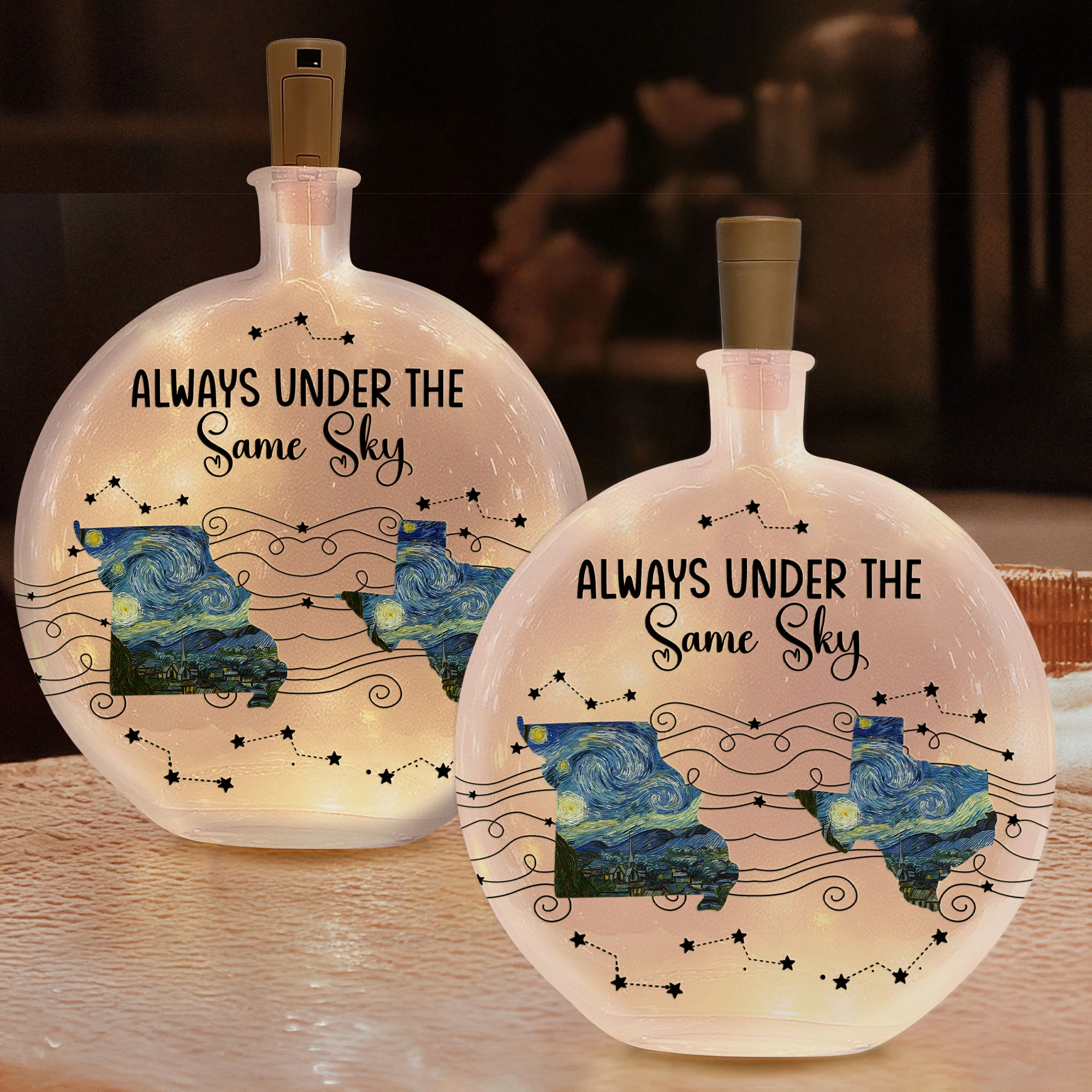 Long Distance Couple Friends Siblings Daughter - Custom Multi States - Personalized Round Flat Bottle Light - Image 2