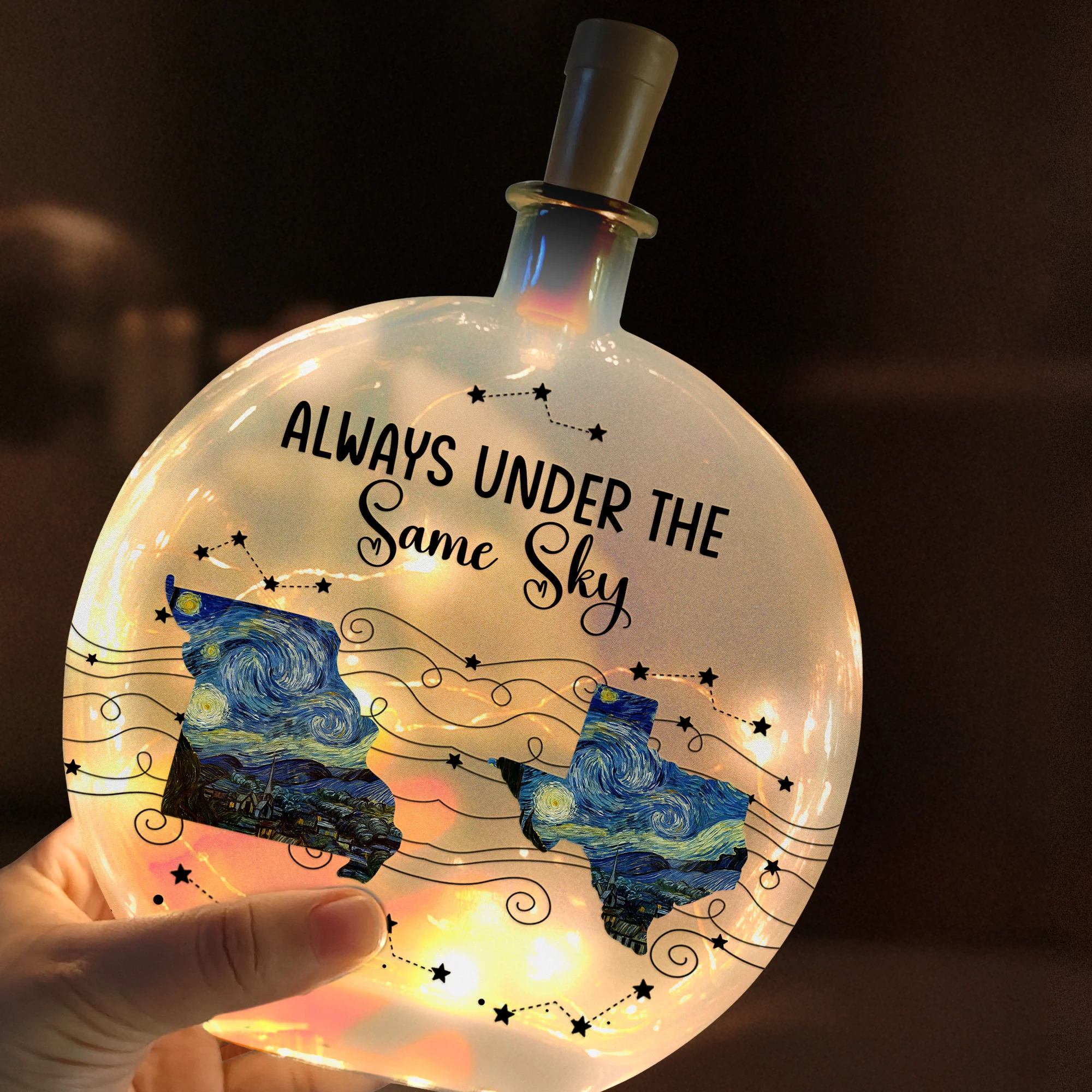 Long Distance Couple Friends Siblings Daughter - Custom Multi States - Personalized Round Flat Bottle Light - Image 5