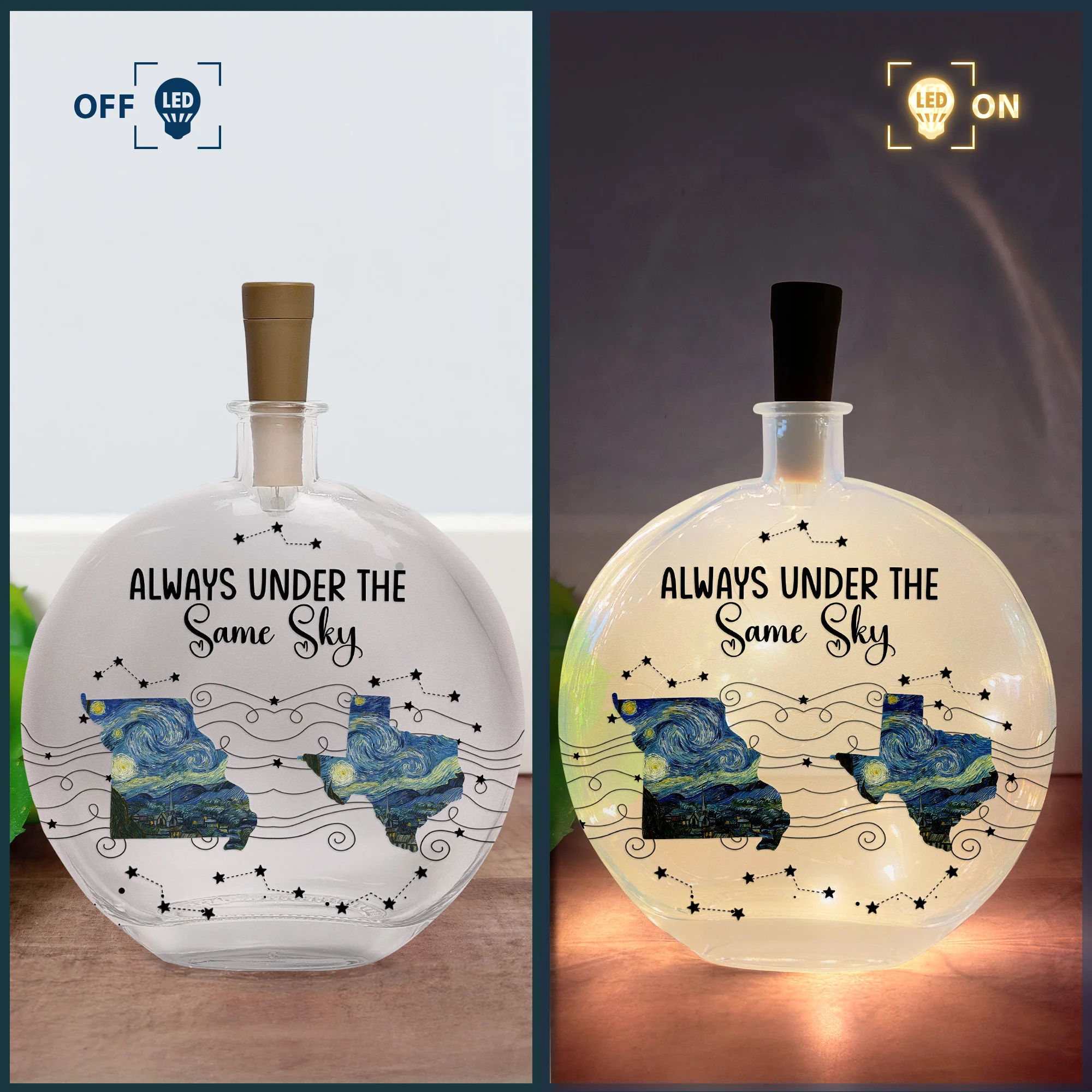 Long Distance Couple Friends Siblings Daughter - Custom Multi States - Personalized Round Flat Bottle Light - Image 6