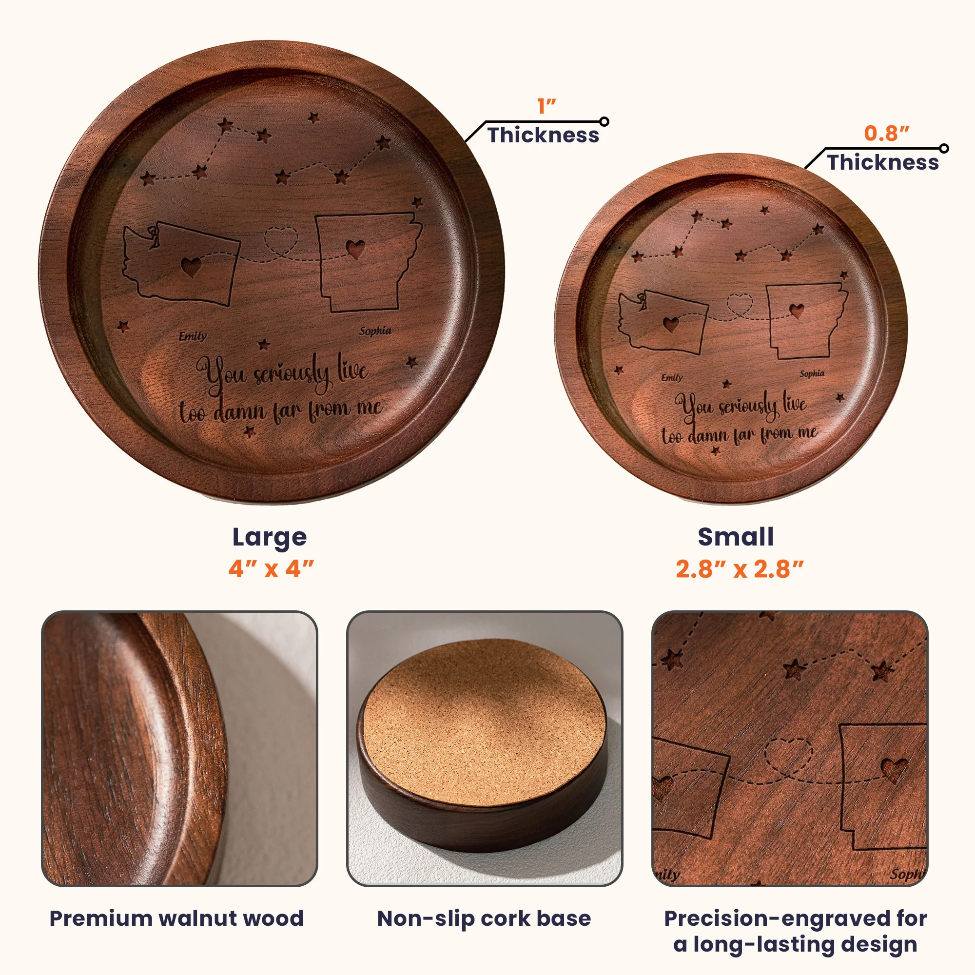 Long Distance Custom State To State For Friends, Couples, Family - Personalized Wood Ring Dish - Image 5
