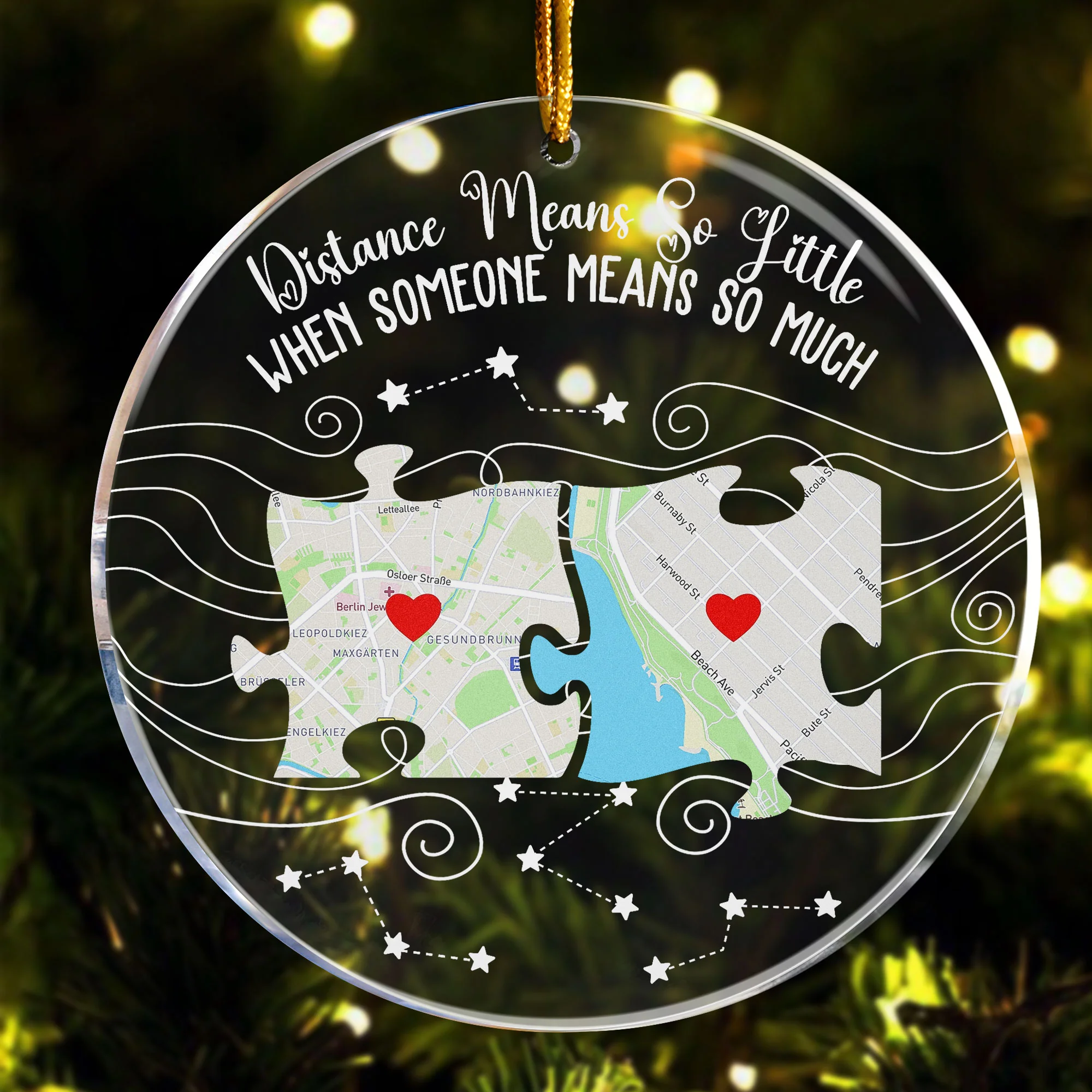 Long Distance Family, Friends, Couples - Custom Multi Print Map (Puzzle Style) - Personalized Acrylic Ornament - Image 4