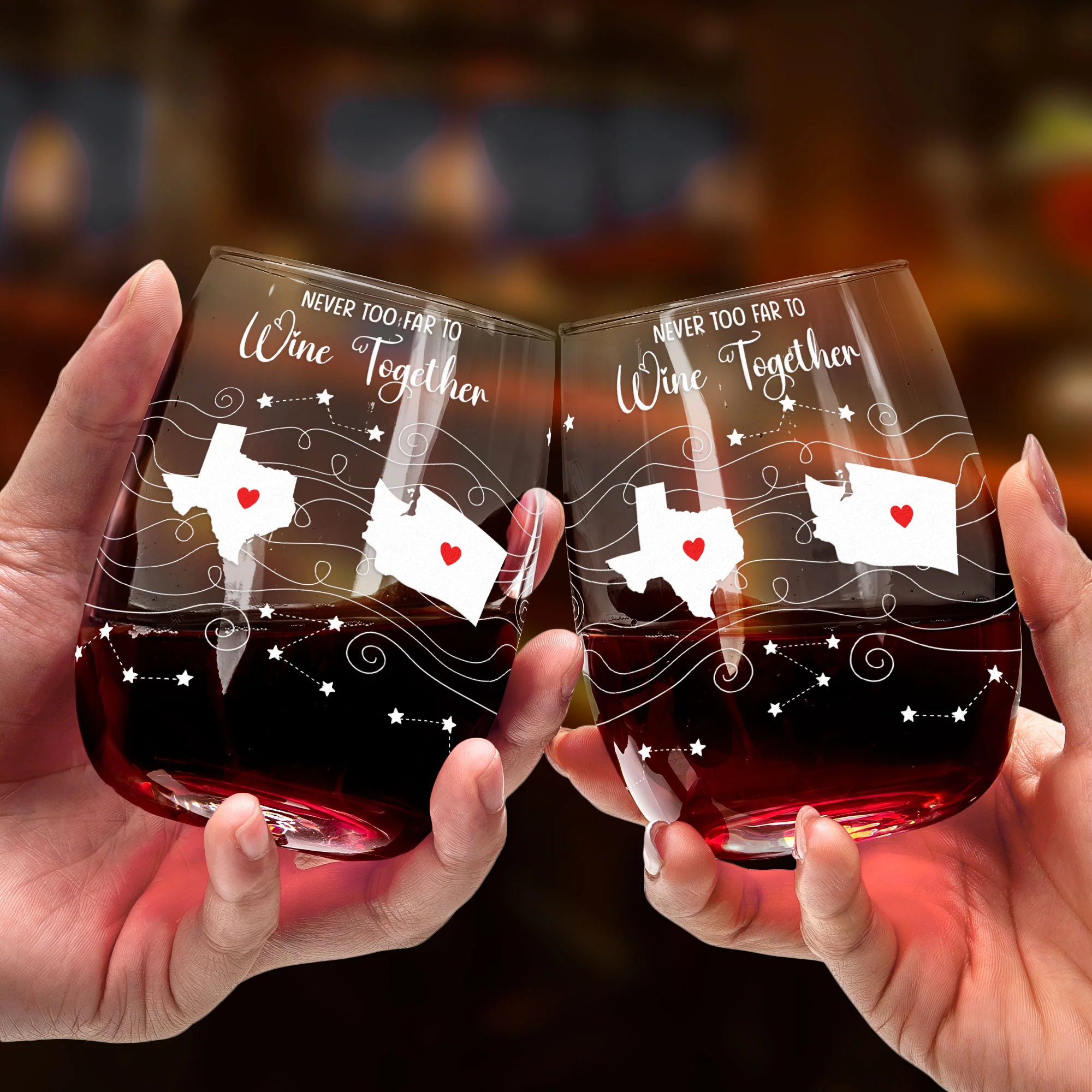 Long Distance Family Friends Siblings Daughter - Custom Multi States - Personalized Stemless Wine Glass - Gift For Friend - Image 2