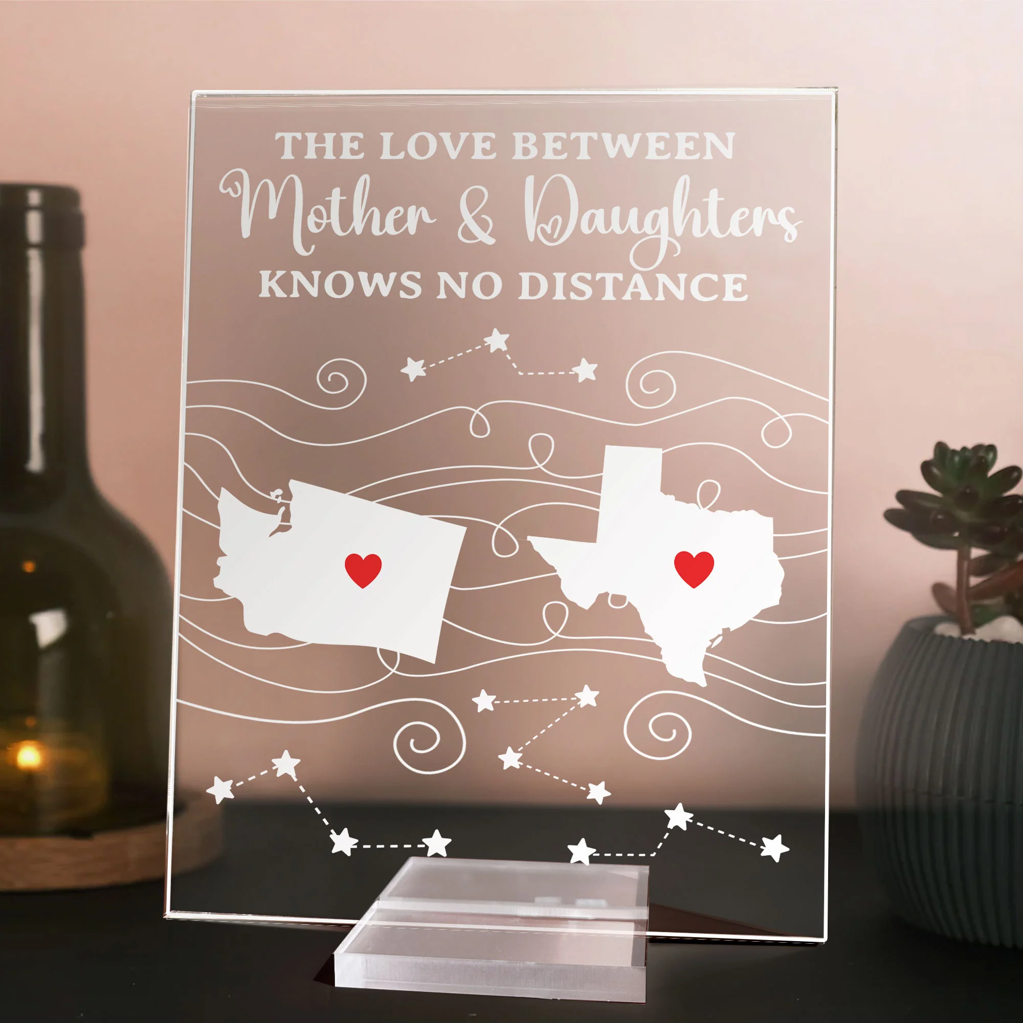 Long Distance Gift - Custom States - Gifts For Family, Mother Daughter, Couples, Friends - Personalized Acrylic Plaque - Image 2