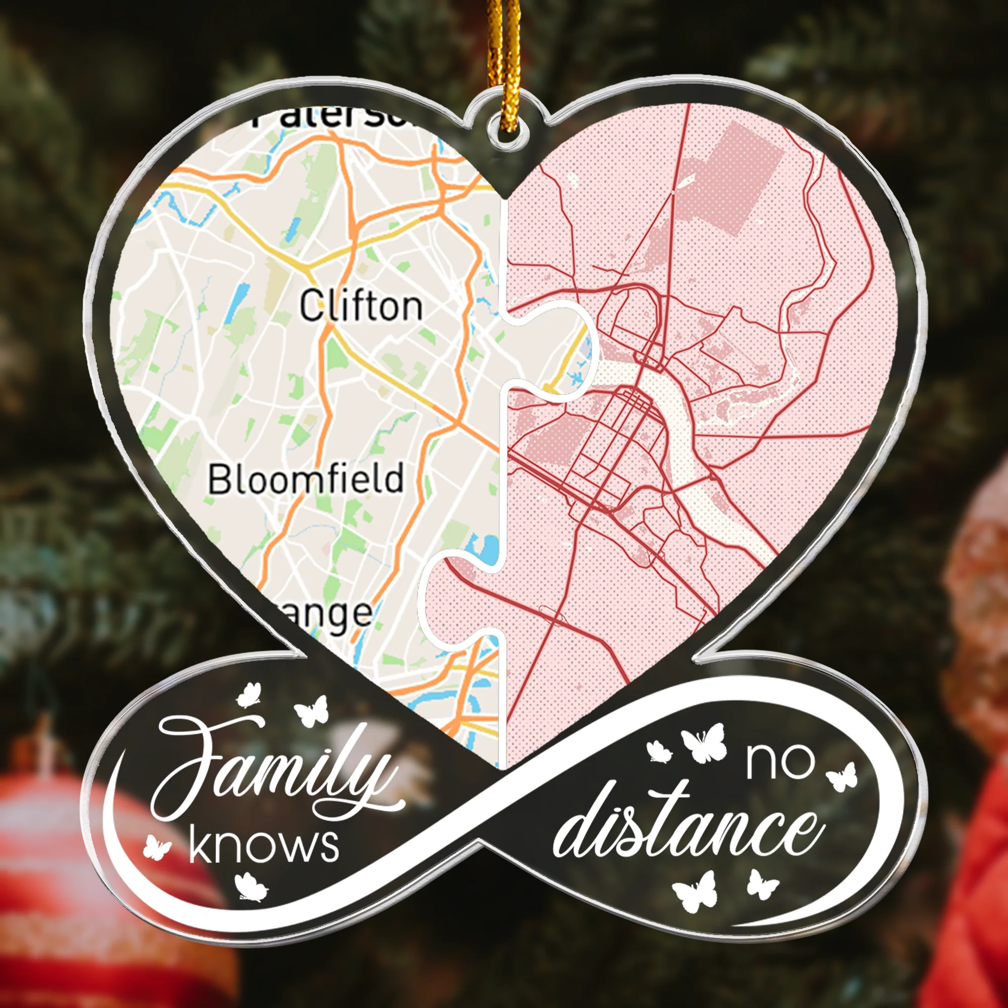 Long Distance Gifts For Family, Friends, Couples - Custom Maps - Personalized Acrylic Ornament - Image 3