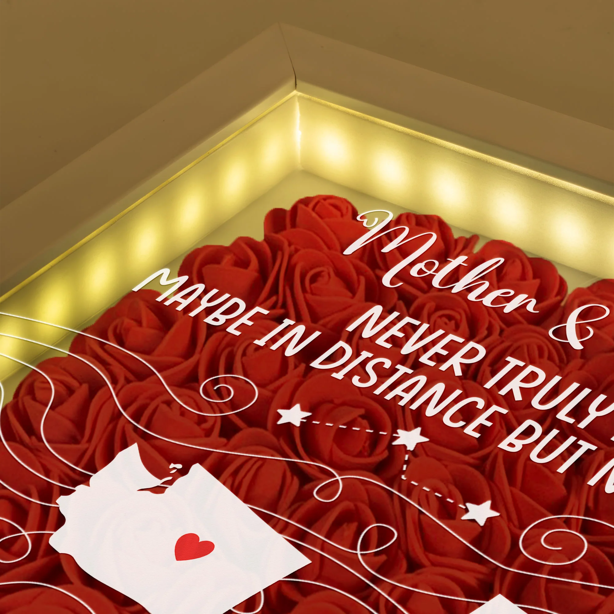 Long Distance Gifts Never Truly Apart - Personalized Flower Shadow Box With LED Light - Image 2