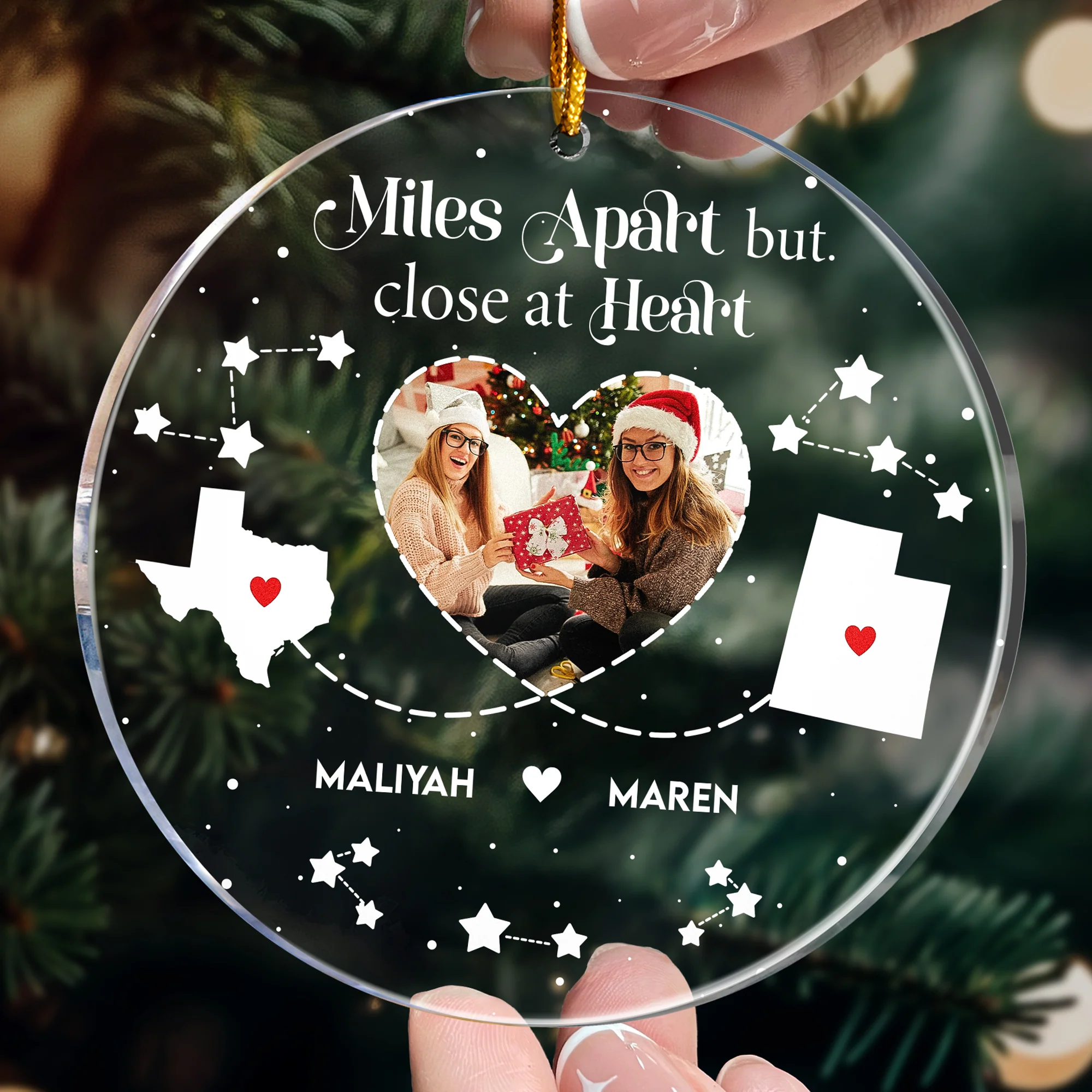 Long Distance Miles Apart Close At Heart - Personalized Acrylic Photo Ornament - Image 2