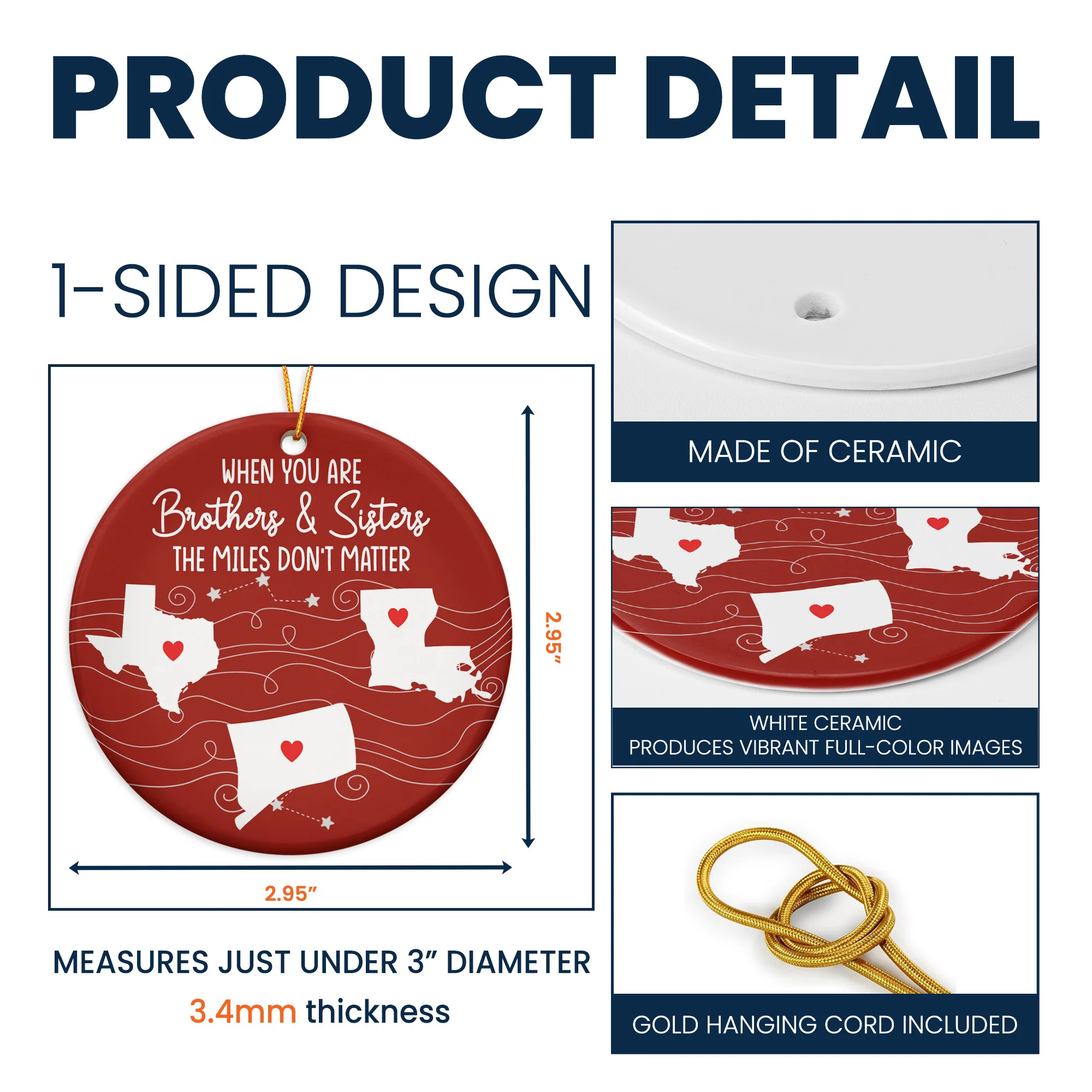 Long Distance Relationship For Family, Siblings, Couple, Friends - Personalized Ceramic Ornament - Image 5