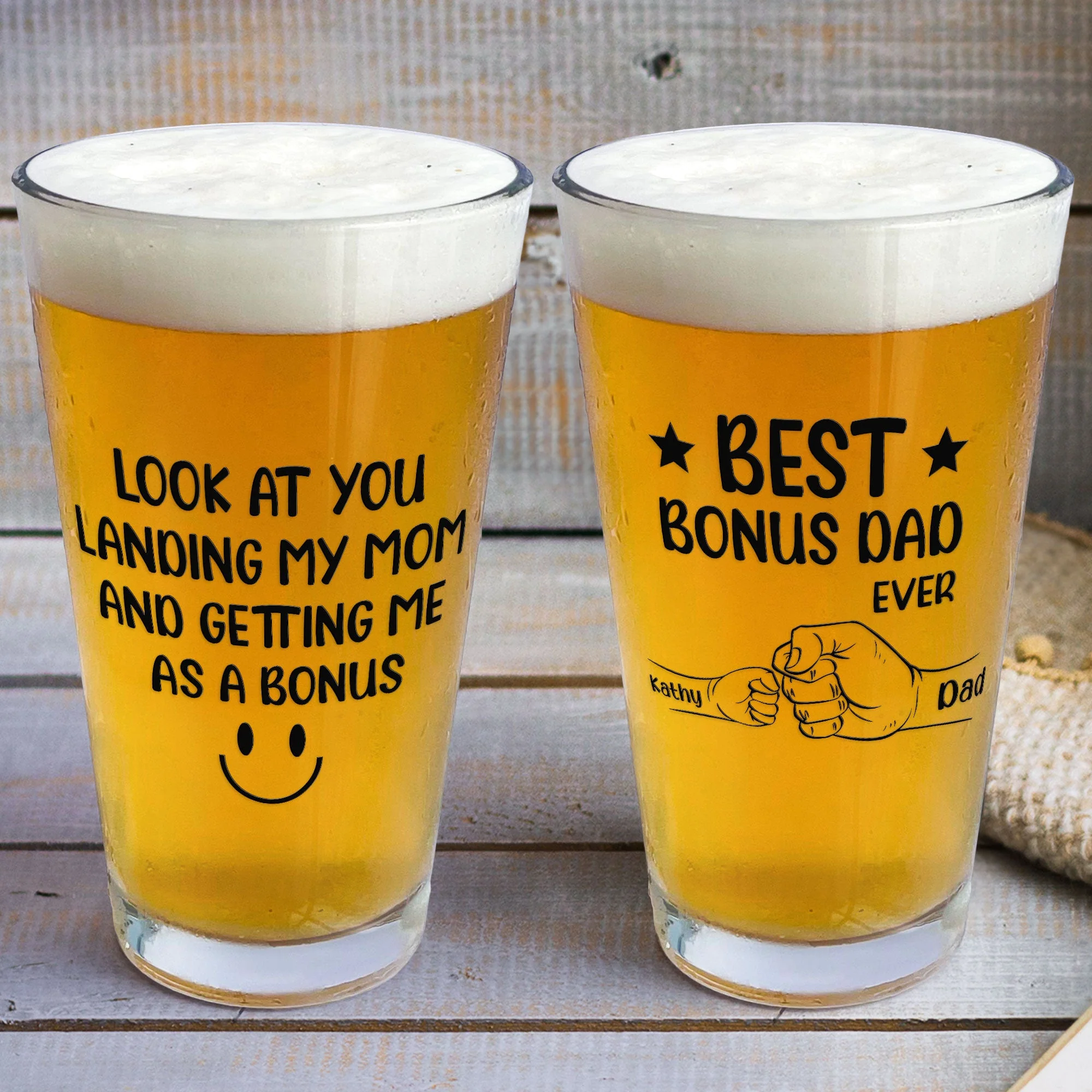 Look At You Landing My Mom And Getting Me As A Bonus - Personalized Beer Glass - Image 2