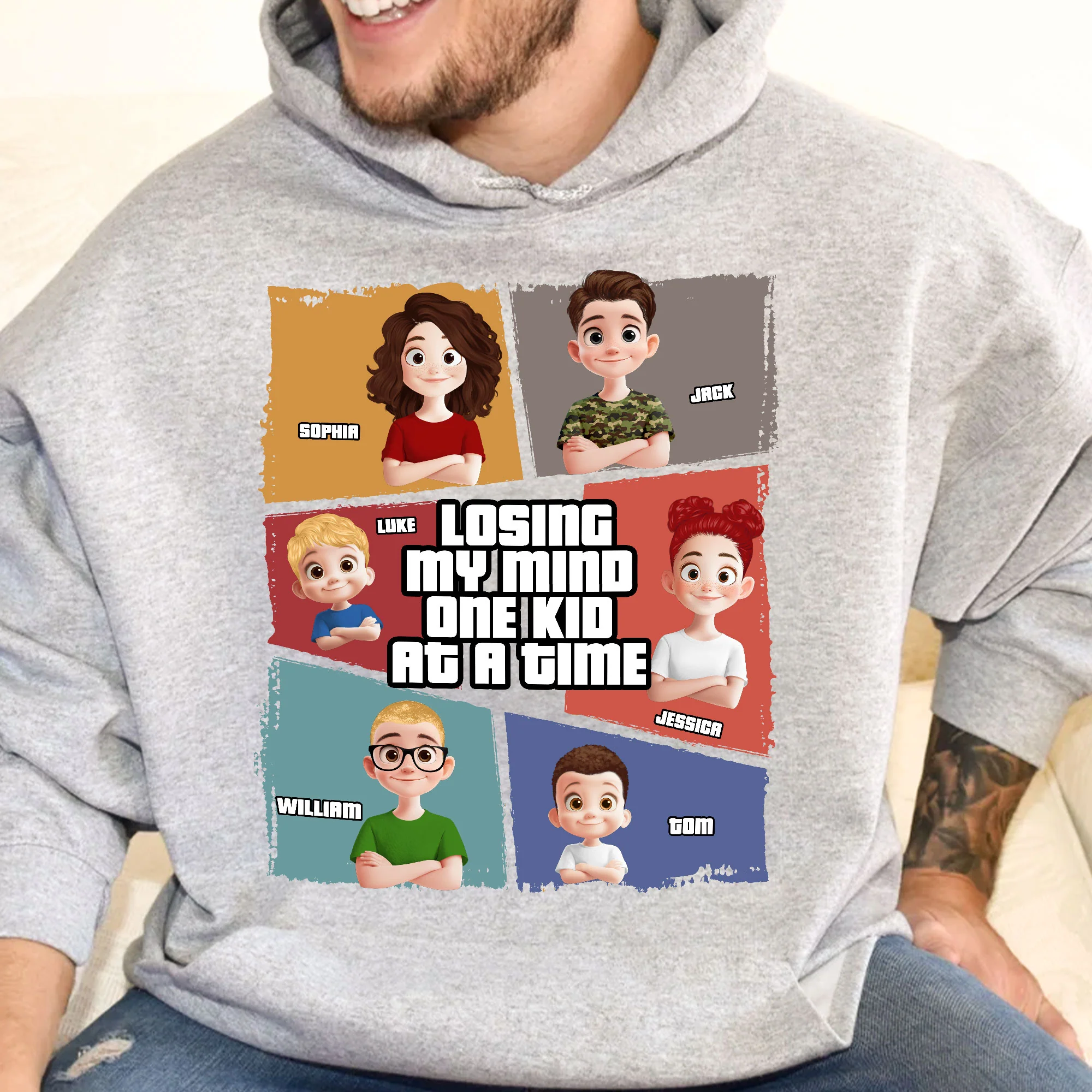 Losing My Mind One Kid At A Time Funny For Dad Grandpa - Personalized Shirt - Image 4